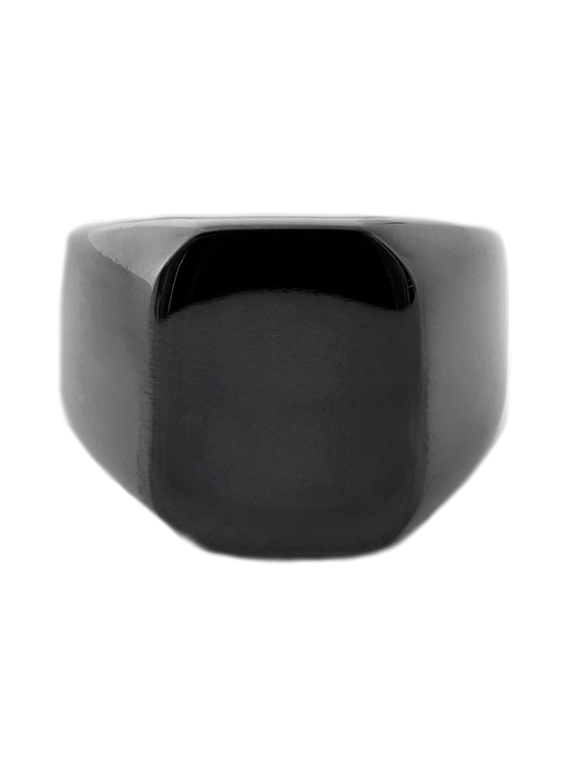 Anillo de Acero Negro Tipo Sello Plano Cuadrado Talla 11-1