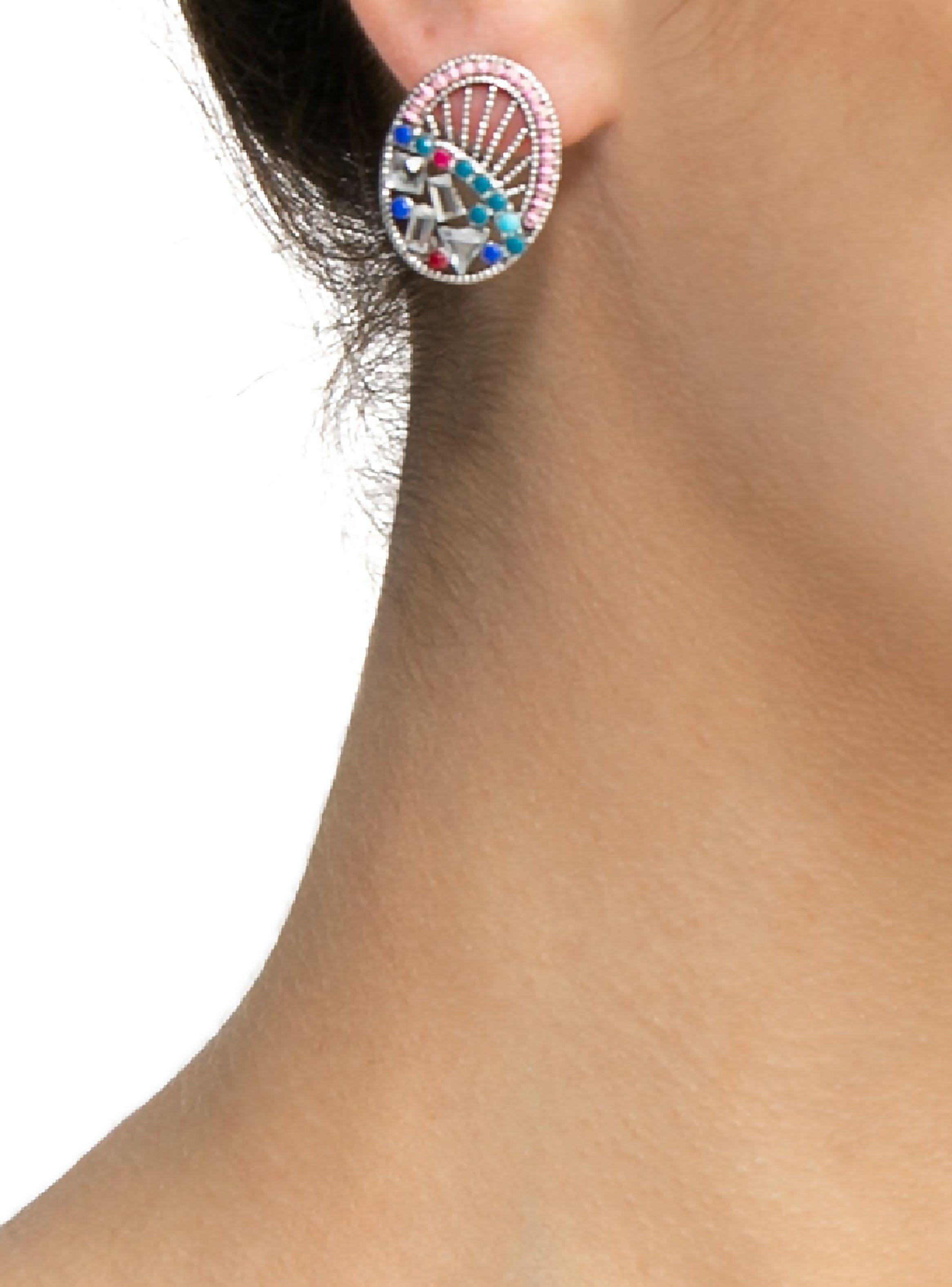 Pendientes Ovalados Rosa Piedras Multicolor Mujer-2