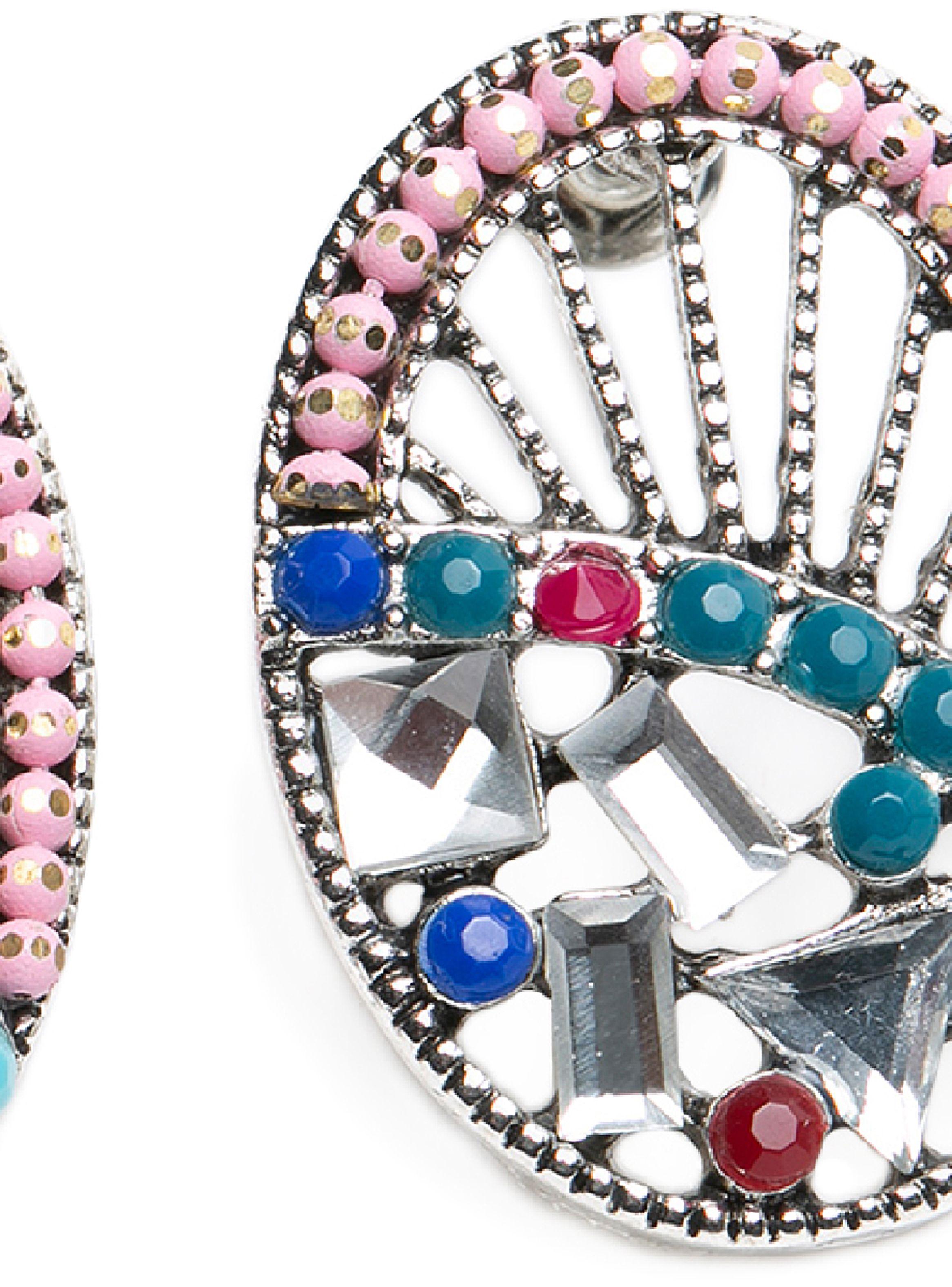 Pendientes Ovalados Rosa Piedras Multicolor Mujer-3