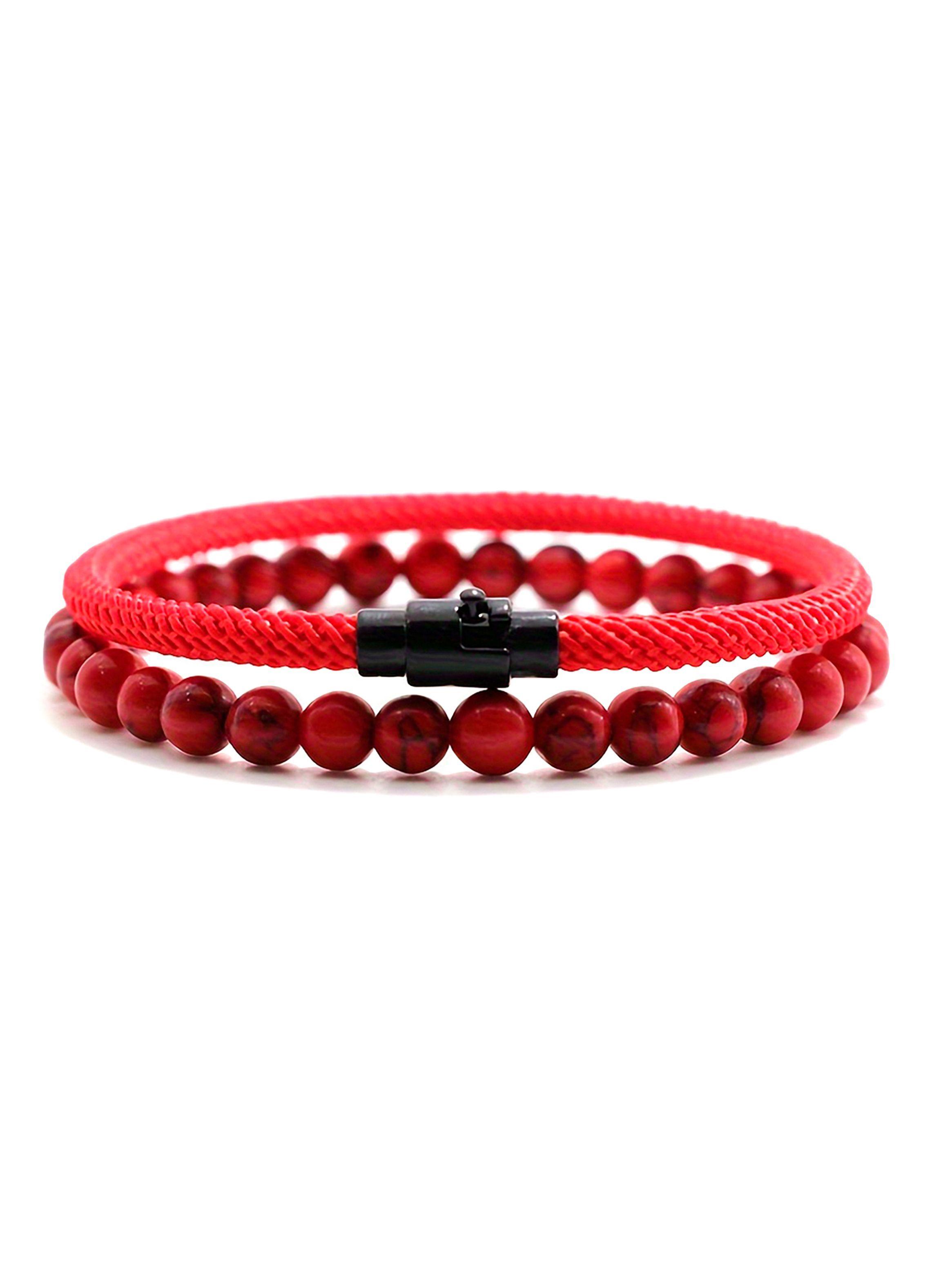 Pulseras Rojas Cordón con Broche y Pulsera Howlita Elástica-0