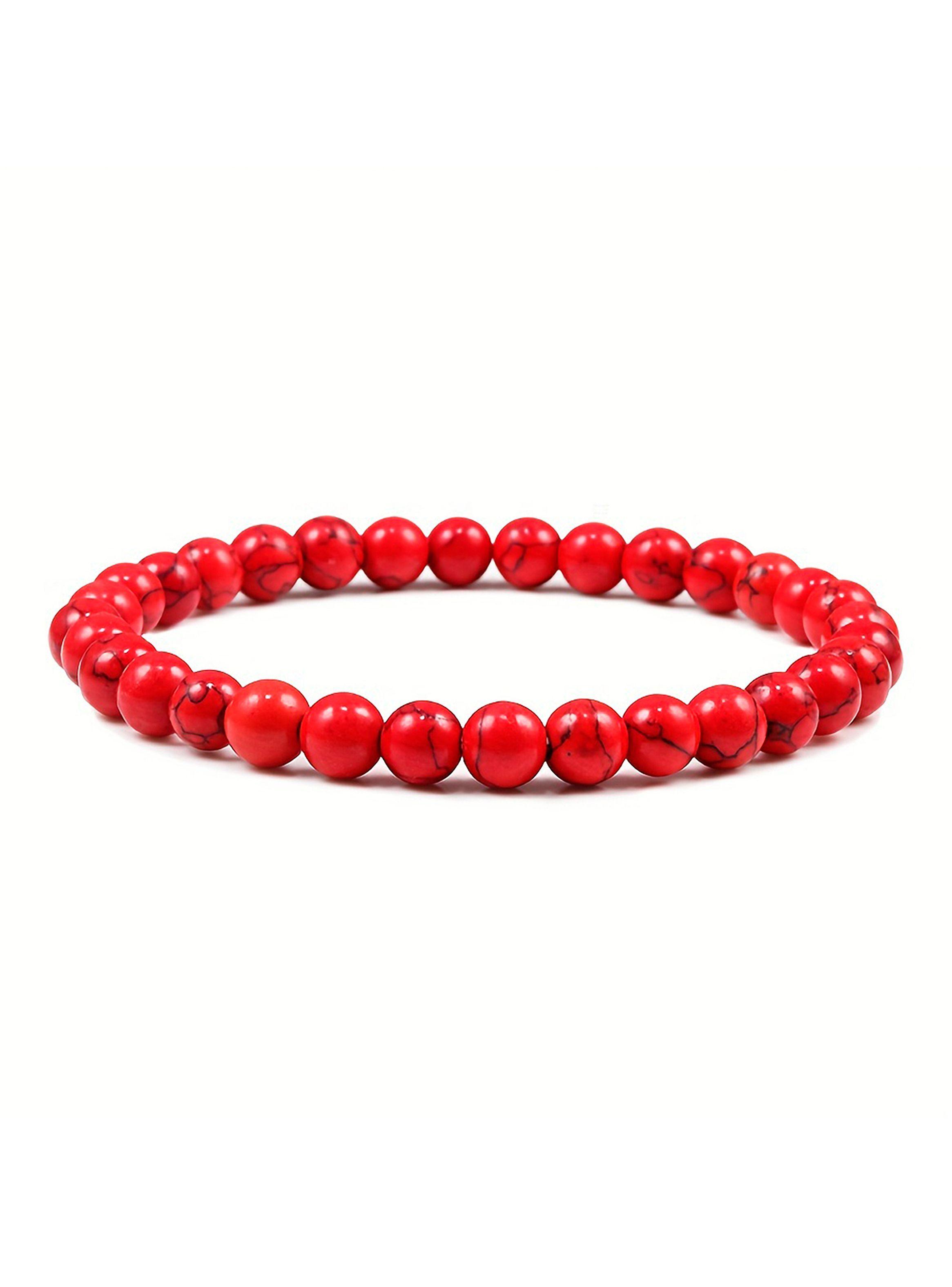 Pulseras Rojas Cordón con Broche y Pulsera Howlita Elástica-2
