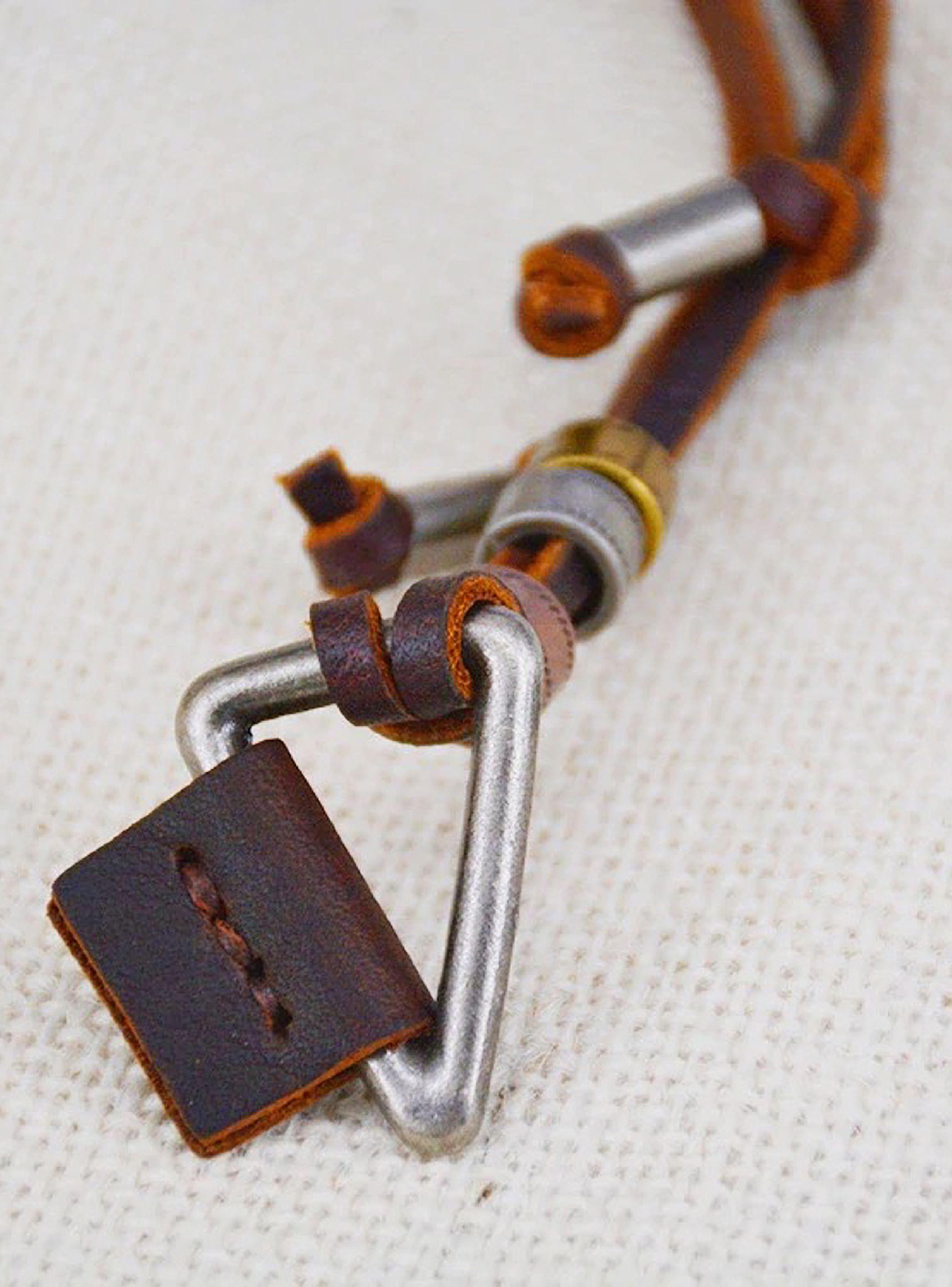 Collar Colgante Cuero Triangulo Vintage Cuero-4