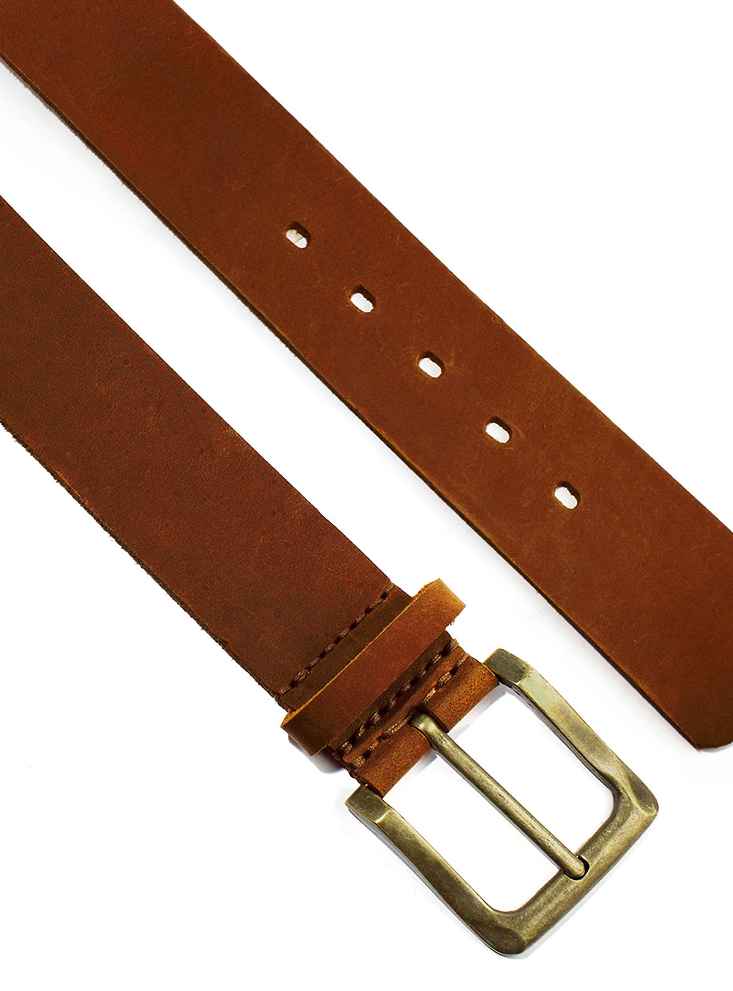 Cinturón de Cuero Hombre Correa Cuero Marrón Hebilla Bronce-2