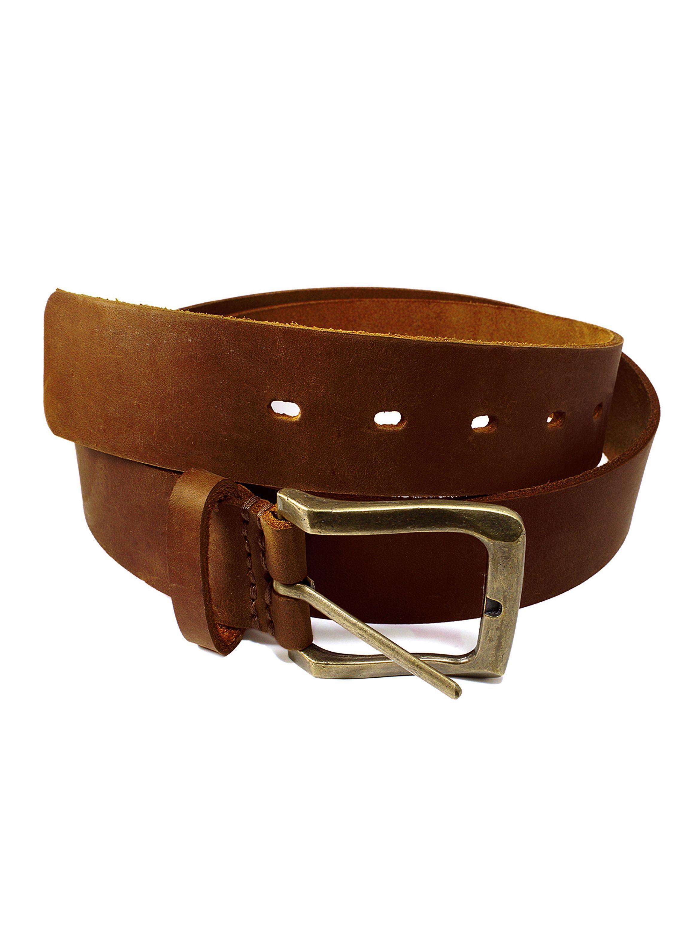 Cinturón de Cuero Hombre Correa Cuero Marrón Hebilla Bronce-3