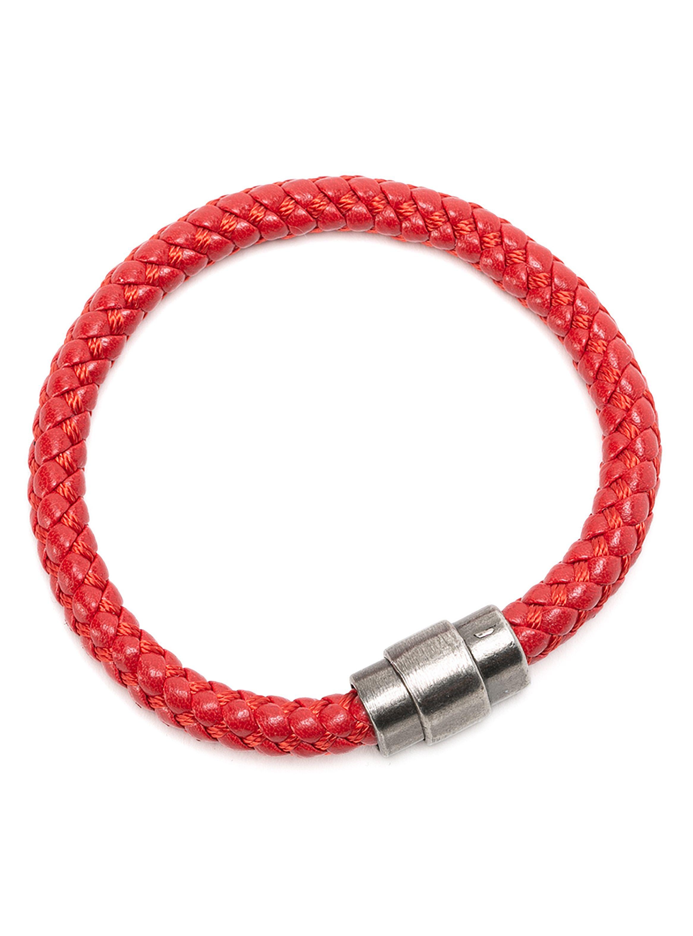 Pulsera de Hombre Cuero Rojo con Hilo Entretejido-2