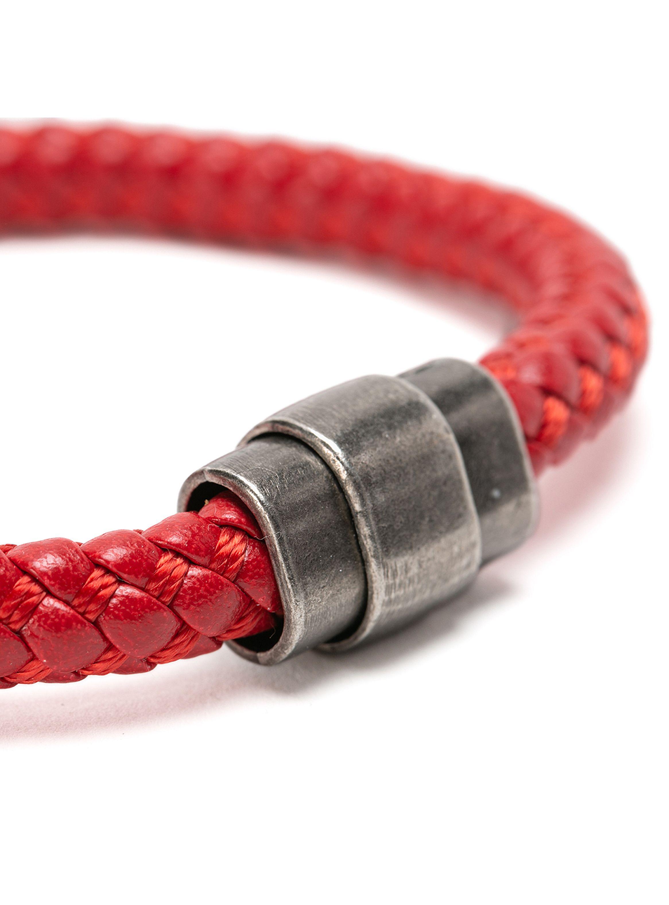 Pulsera de Hombre Cuero Rojo con Hilo Entretejido-3