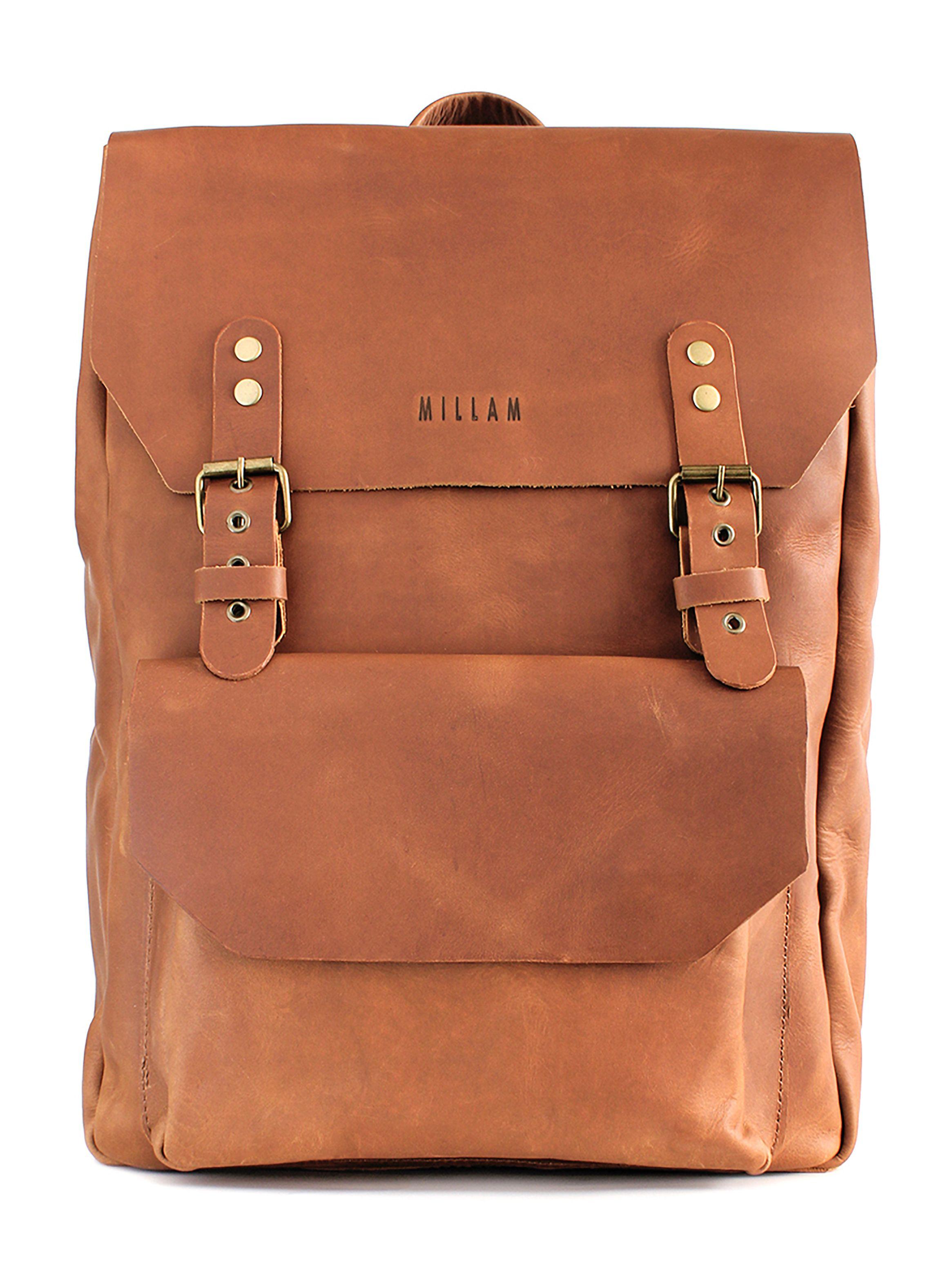 Mochila de Cuero Unisex Morral Notebook Cuero Café-2