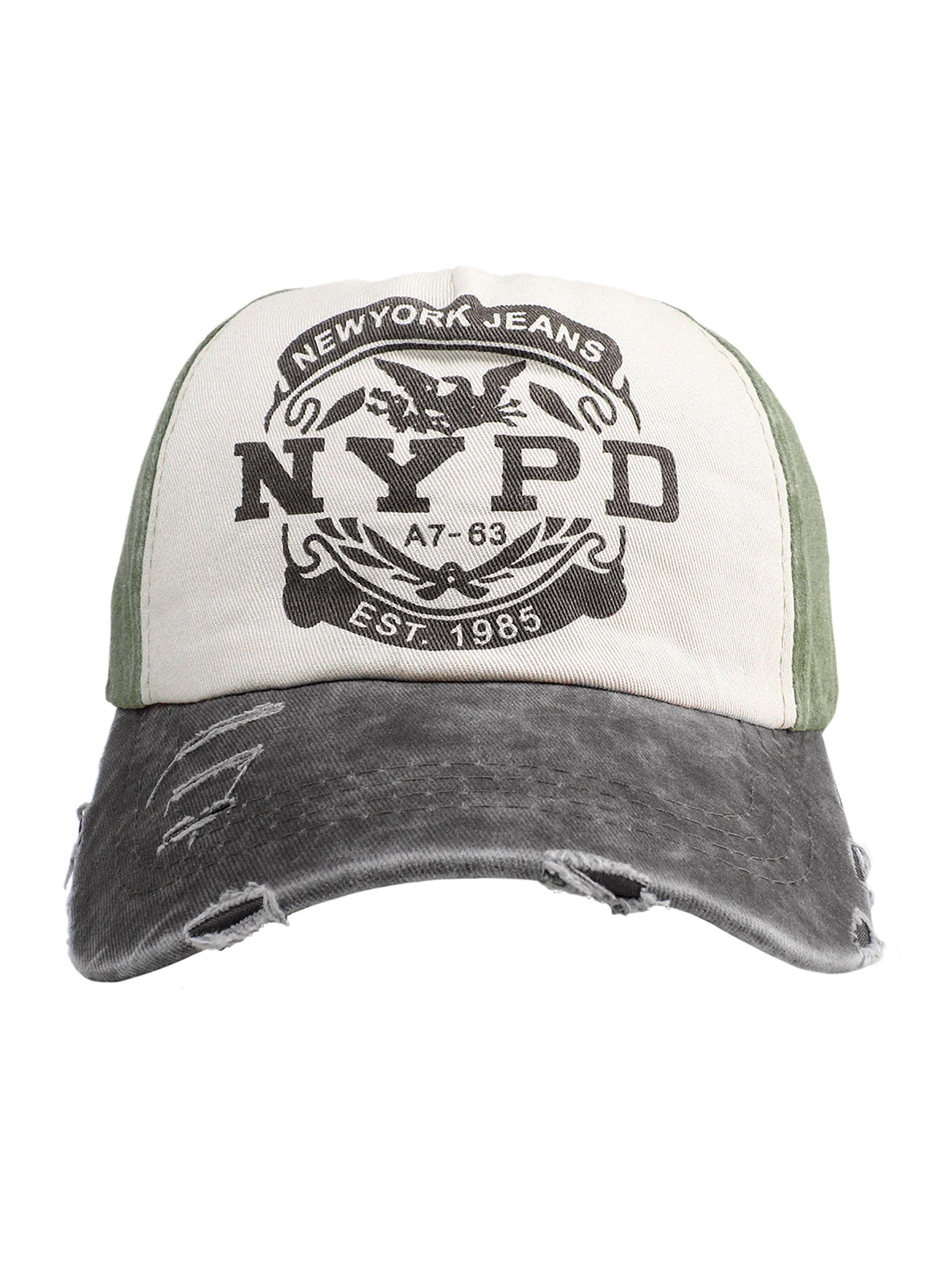 Jockey de Algodón NYPD Prelavado Verde Visera Negro-1