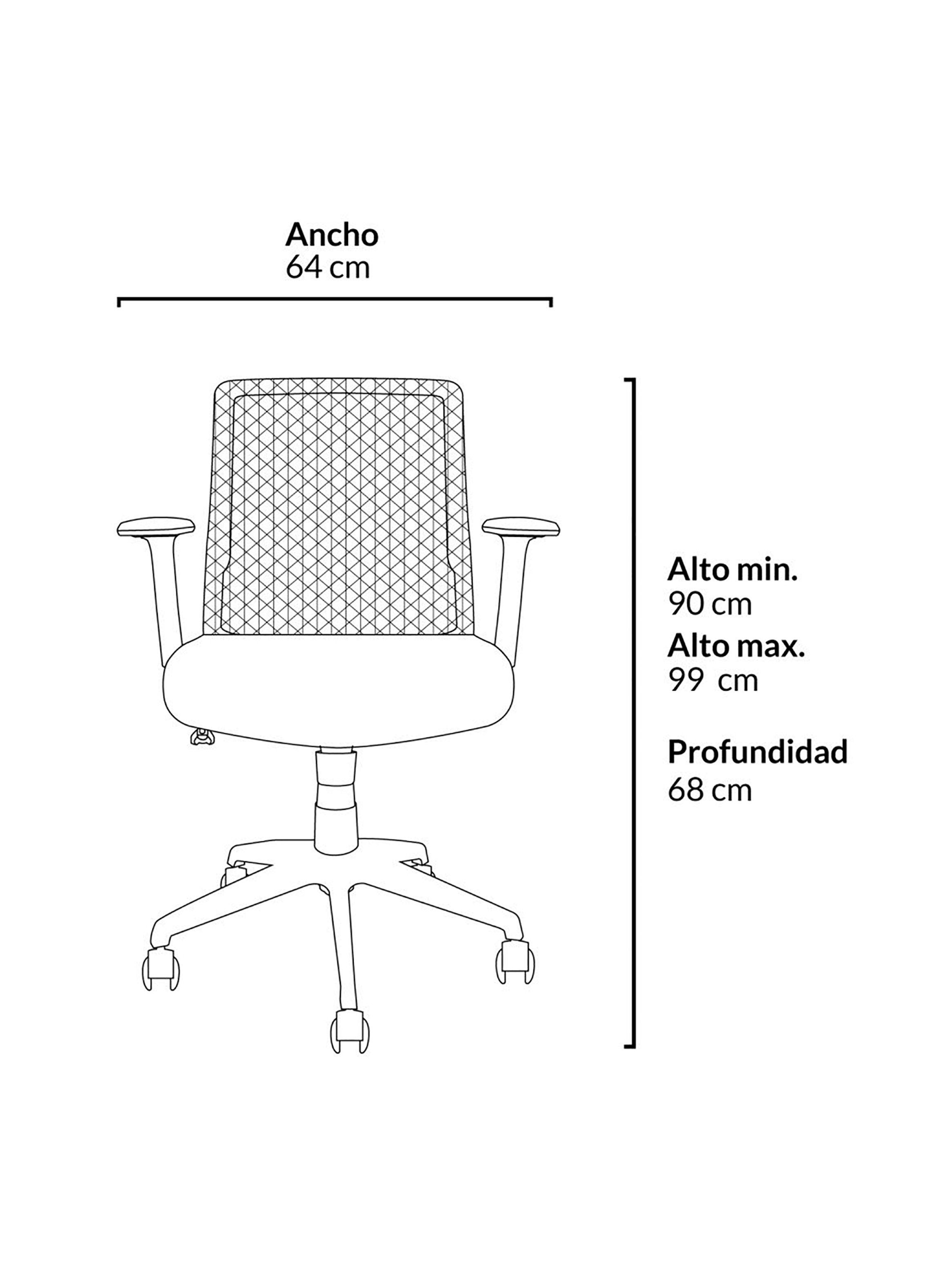 Silla Escritorio Cuba Azul Regulable Reclinable con Brazos Fijos-3