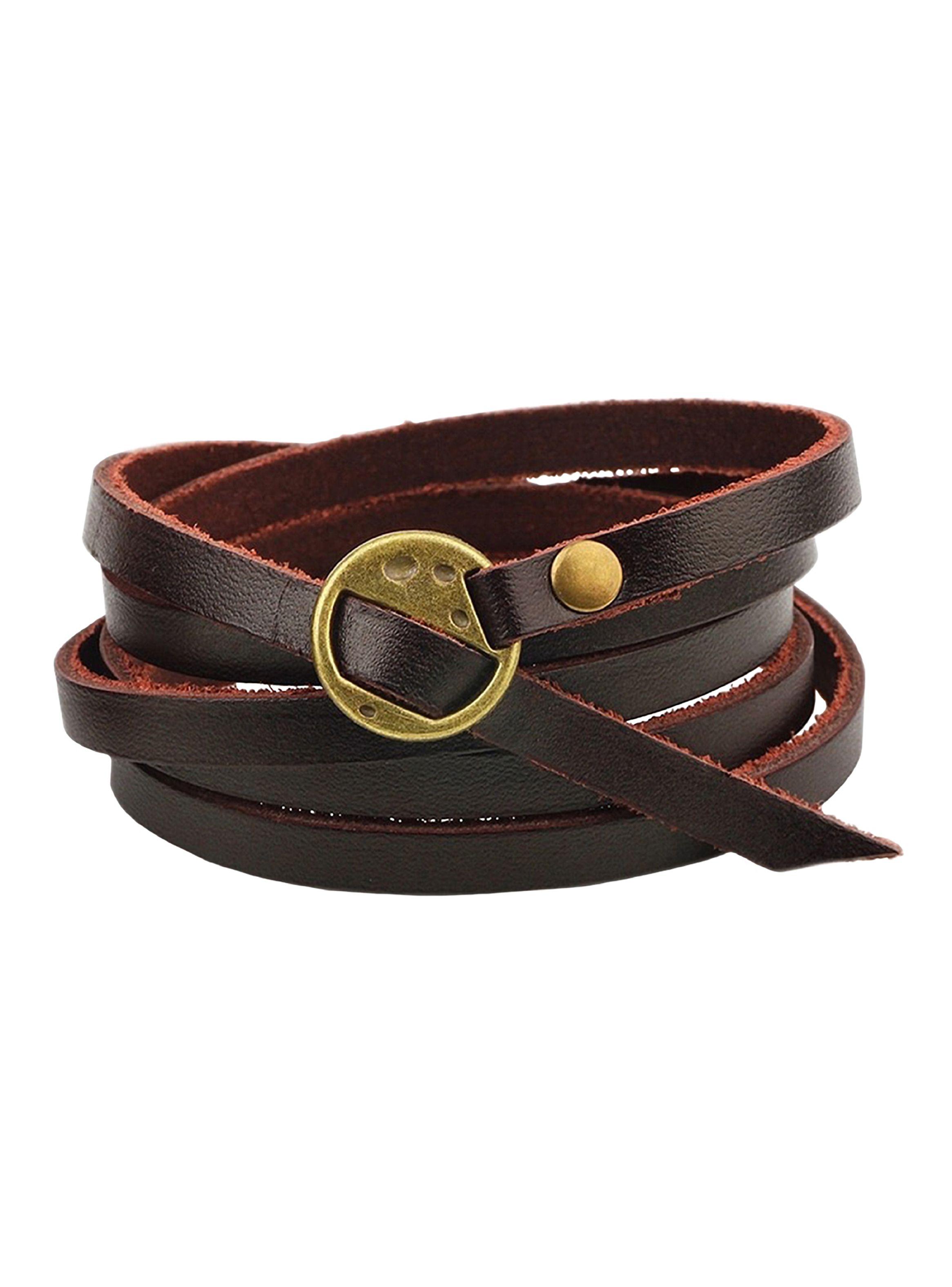 Pulsera Cuero Larga Marrón Lisa Broche-0