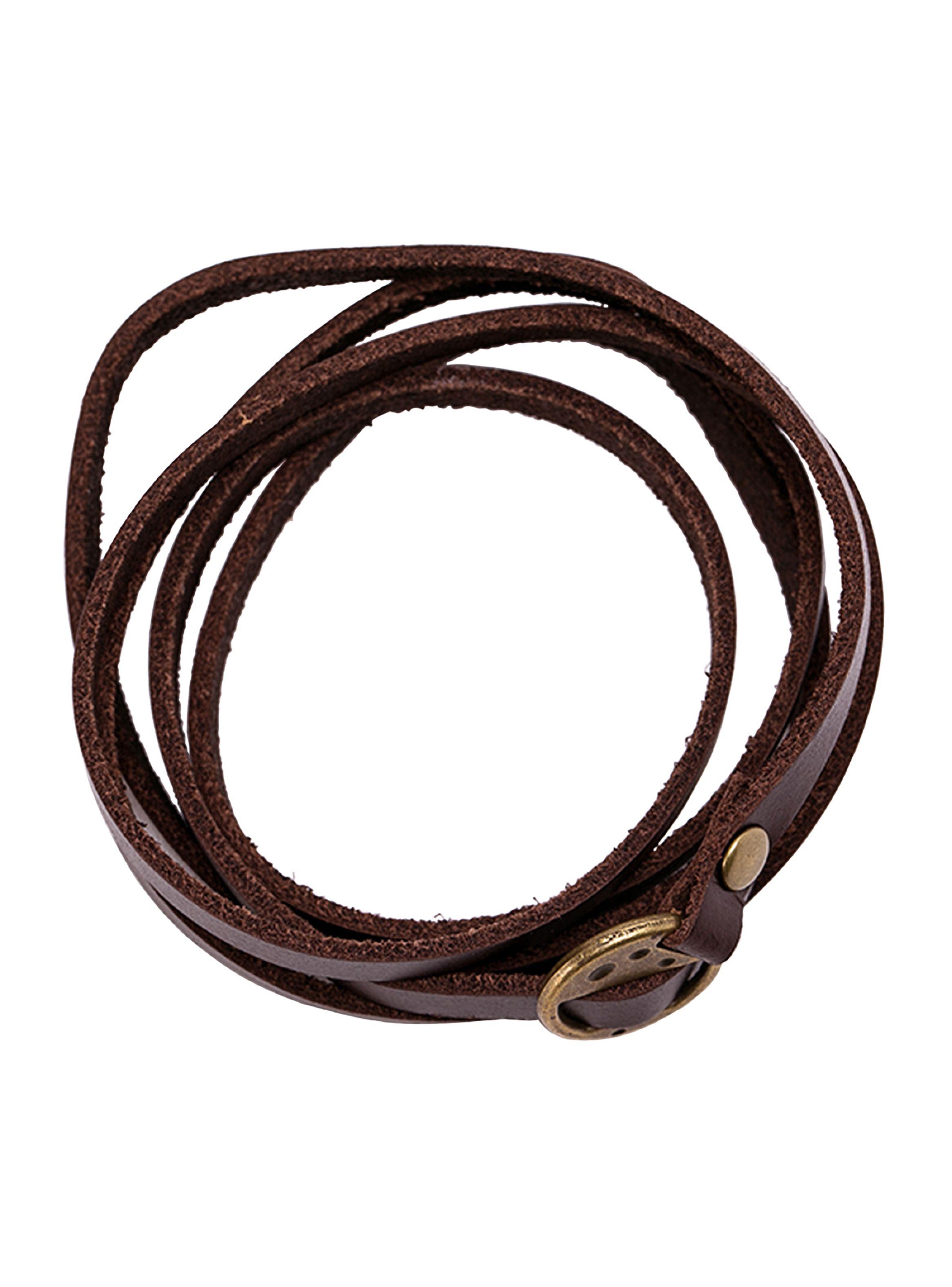 Pulsera Cuero Larga Marrón Lisa Broche-1
