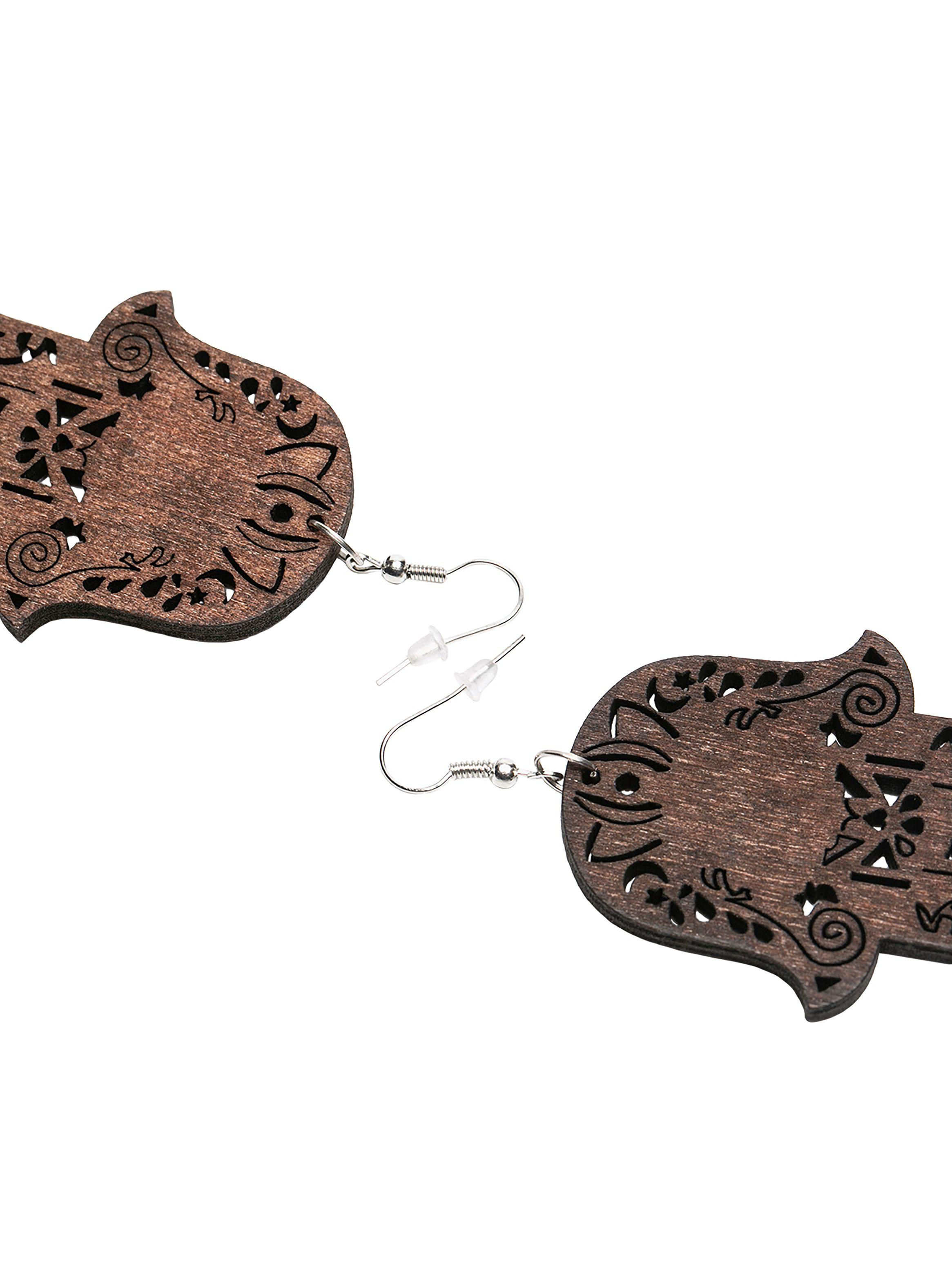 Aros Mujer Colgantes Madera Mano Hamsa Marrón-1