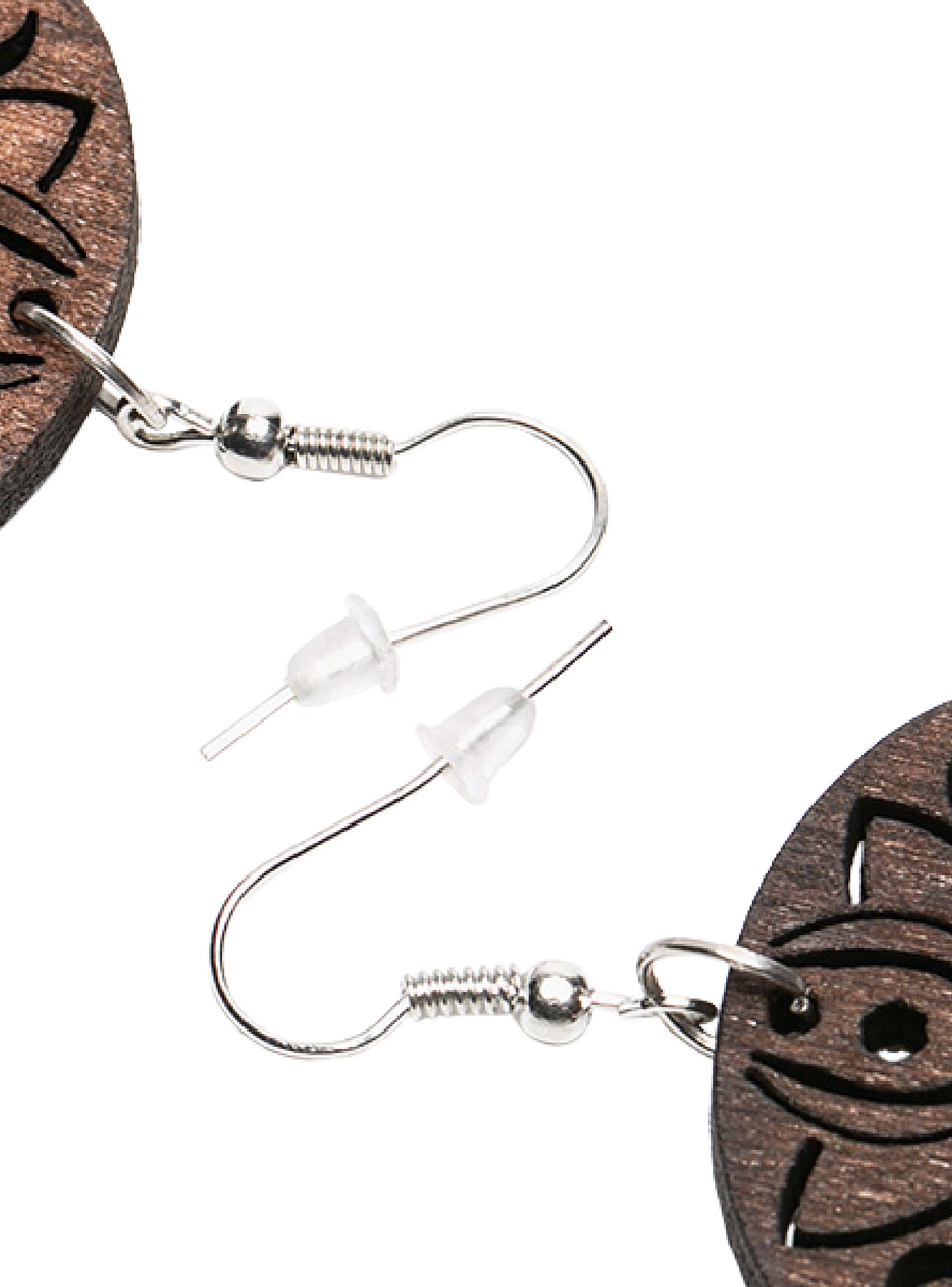 Aros Mujer Colgantes Madera Mano Hamsa Marrón-3