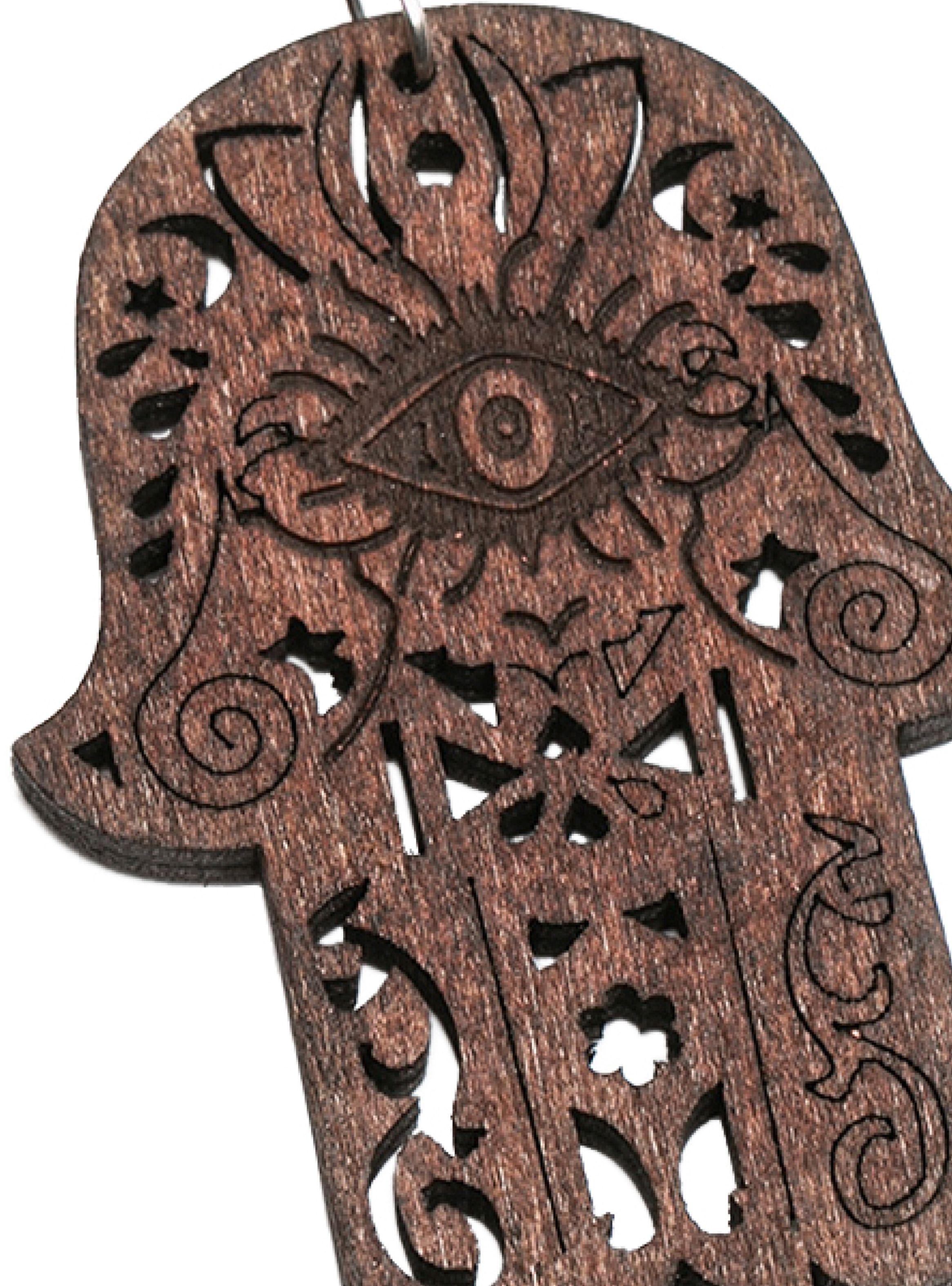 Aros Mujer Colgantes Madera Mano Hamsa Marrón-4
