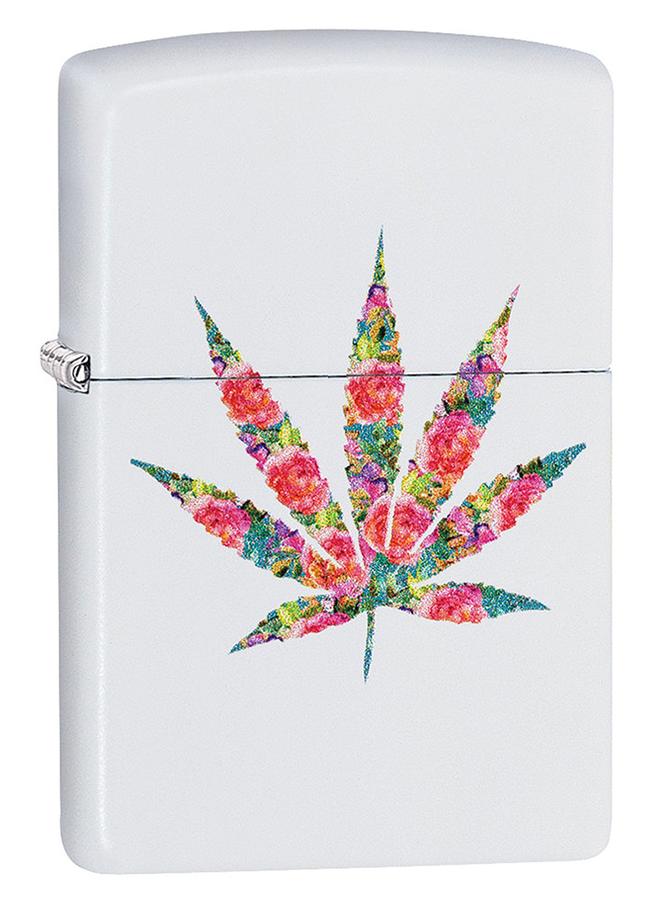 Encendedor Zippo Lighter Floral Weed Design Blanco-0