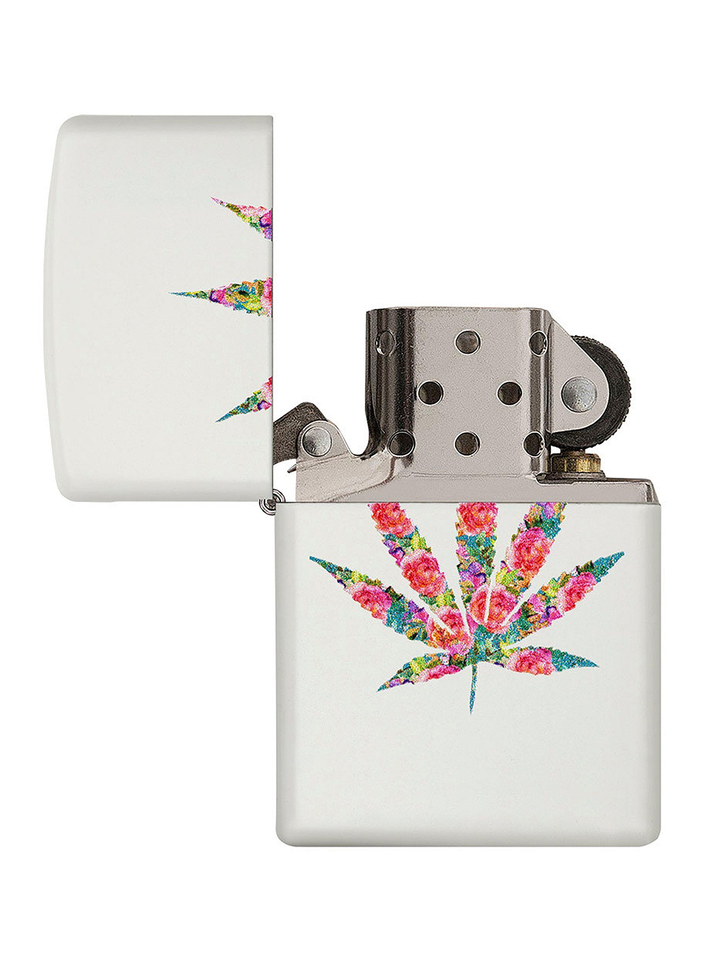 Encendedor Zippo Lighter Floral Weed Design Blanco-2