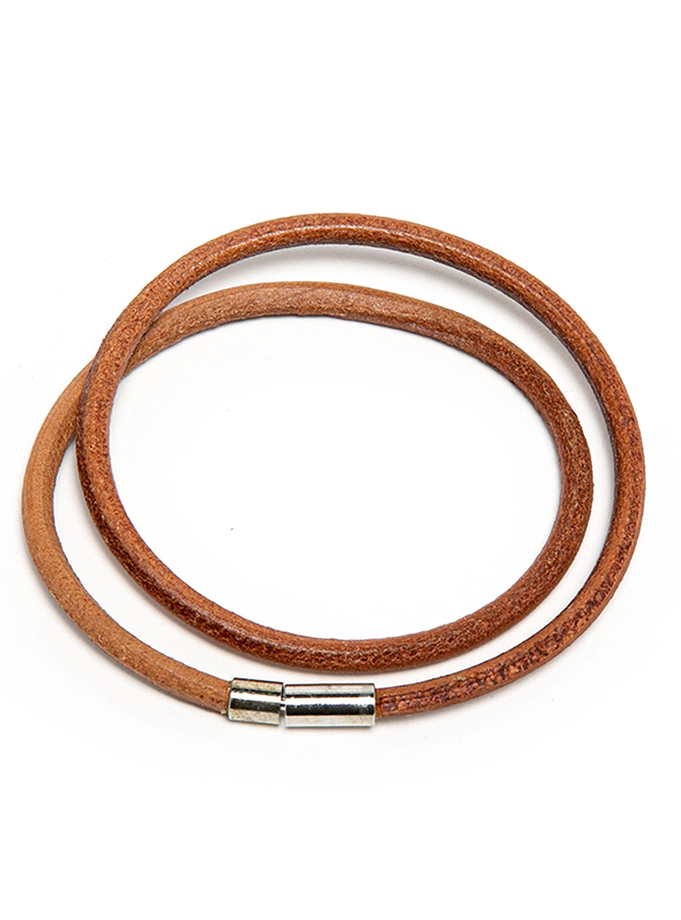 Pulsera De Cuero Beige Larga Broche Presión-1