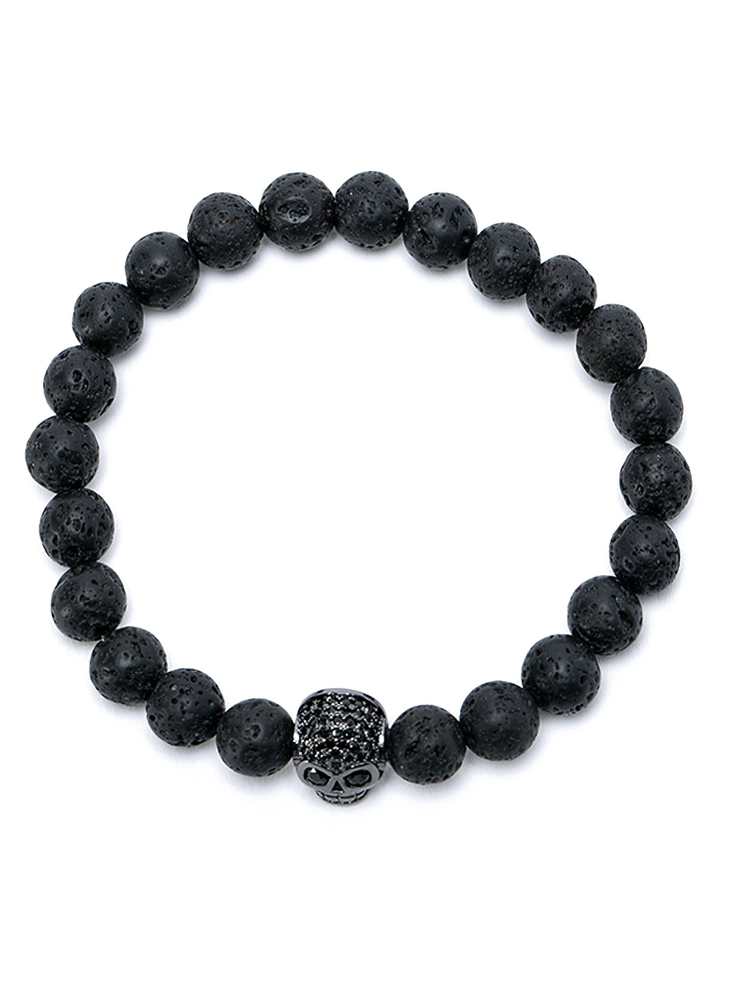 Pulsera De Piedra De Lava Y Calavera Elástica-1