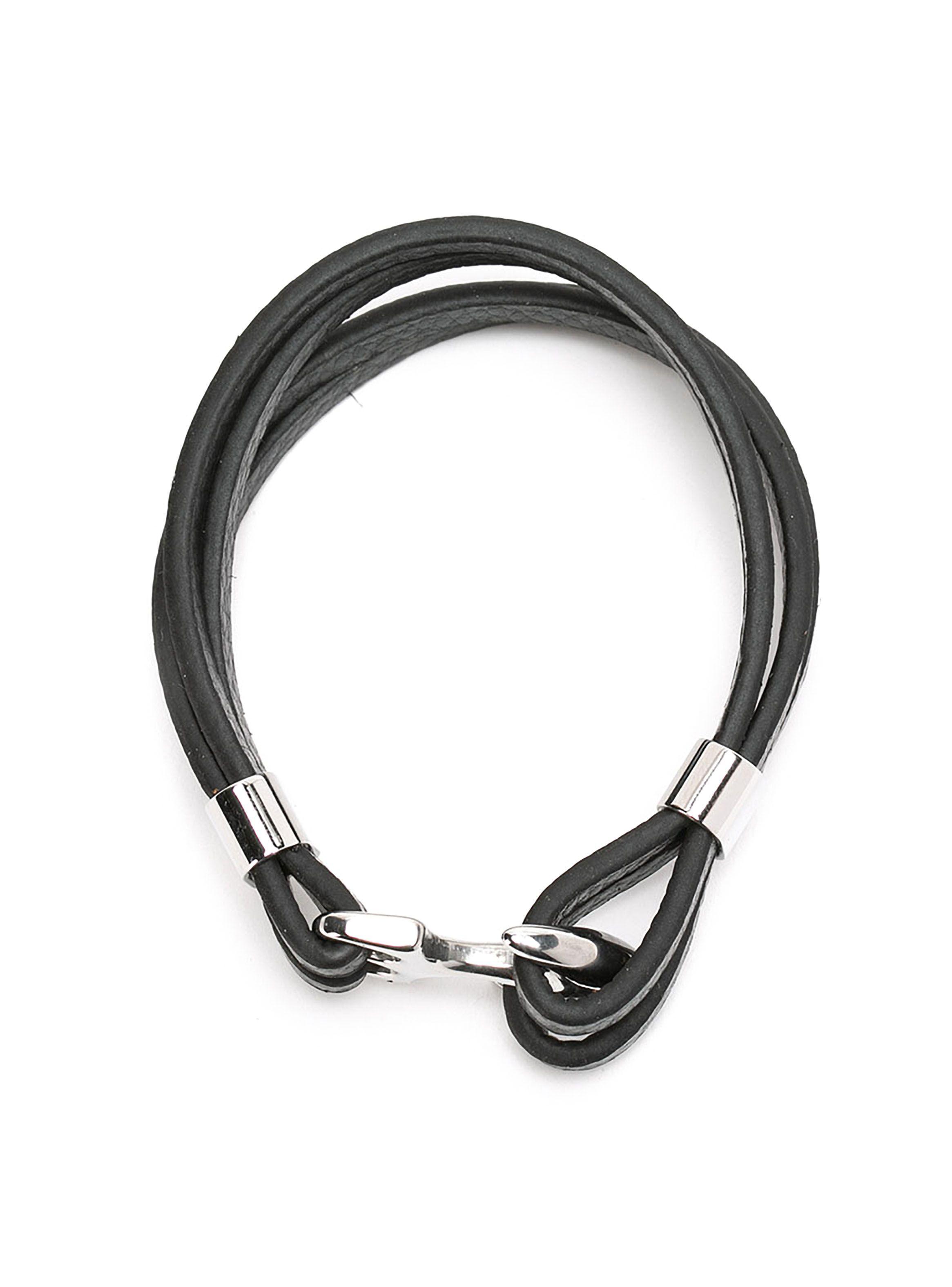 Pulsera De Ancla Cuero Negro Plateado Hombre-1
