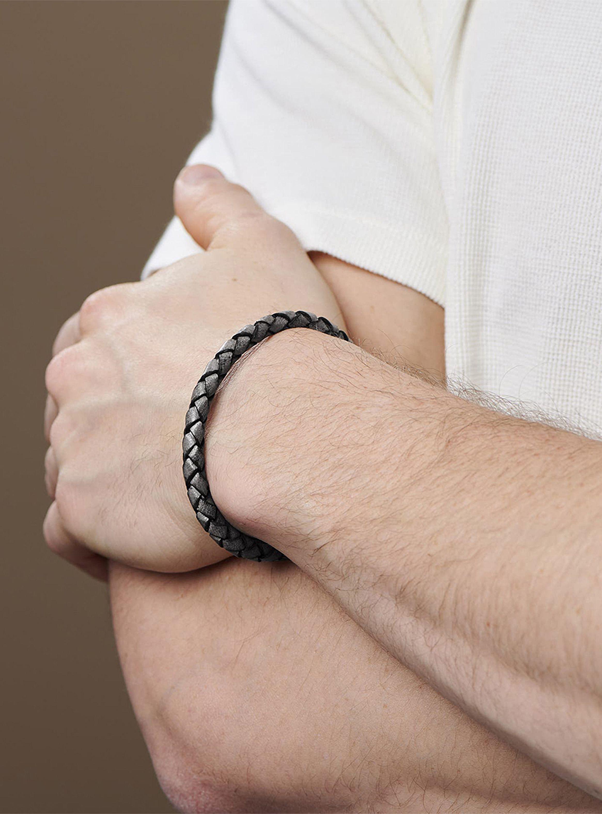 Pulsera Hombre de Cuero Gris con Broche a Presión Acero-2
