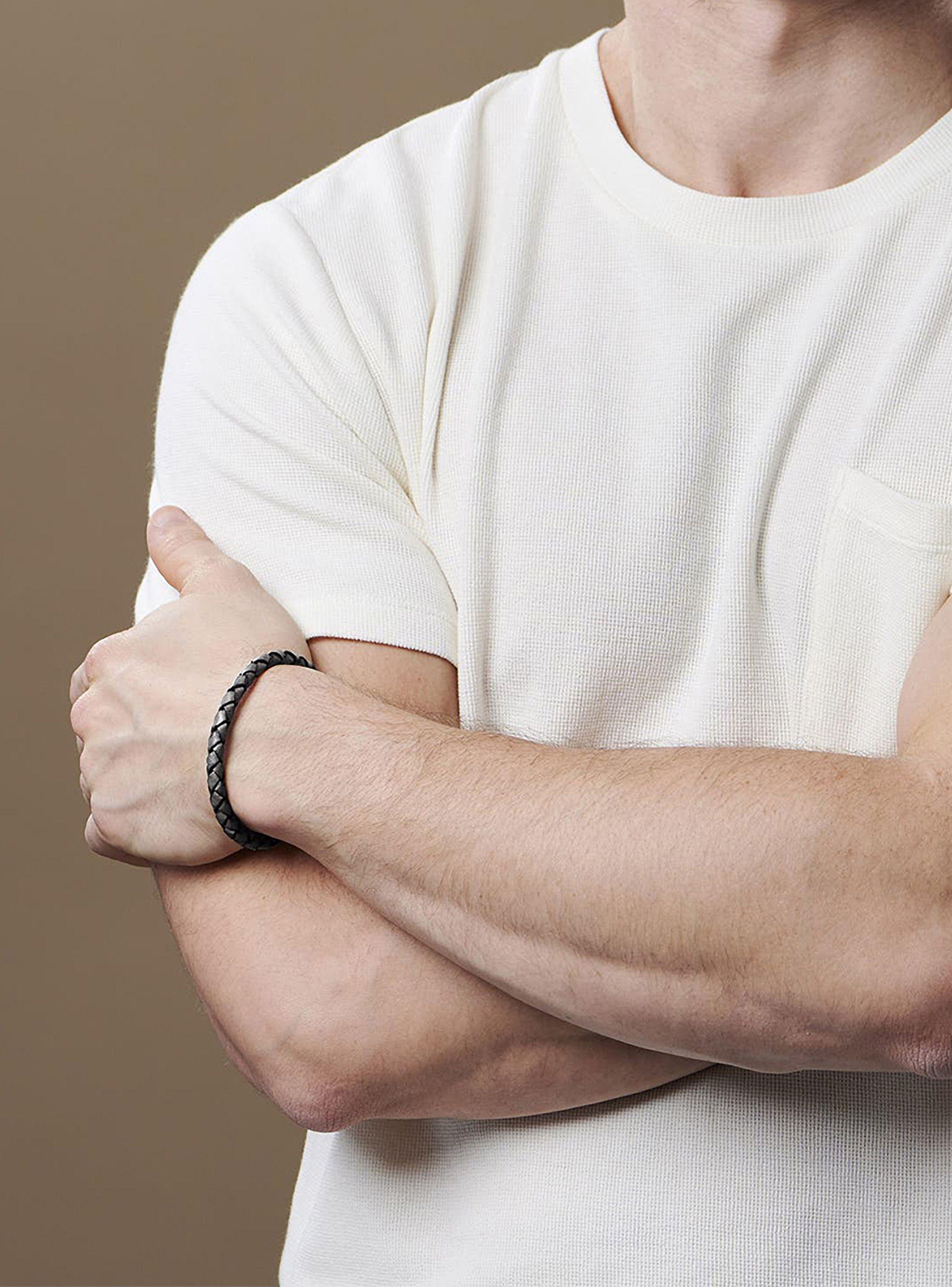Pulsera Hombre de Cuero Gris con Broche a Presión Acero-3