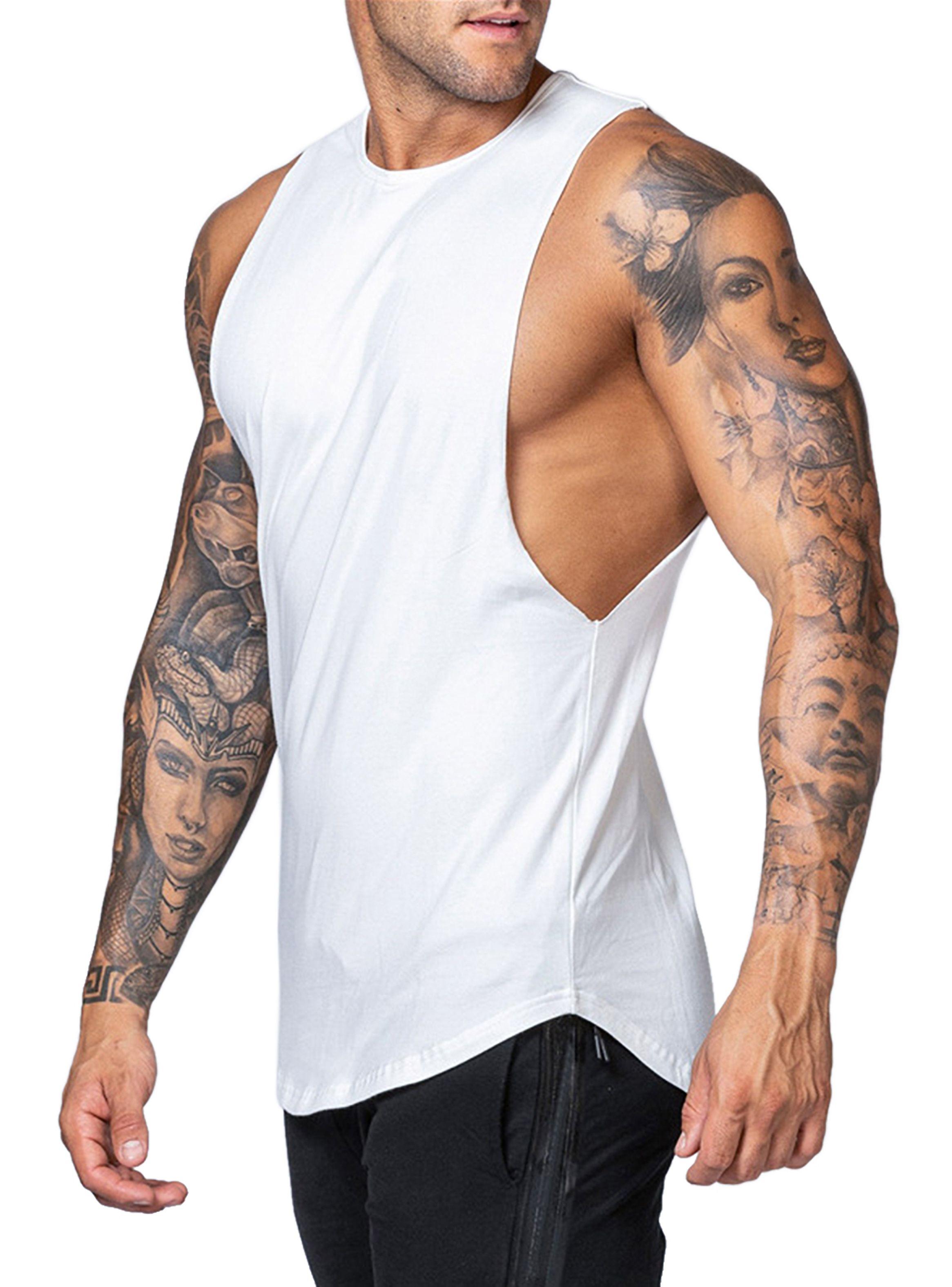 Polera Deportiva Musculosa Hombre Gimnasio Algodón Blanco-0