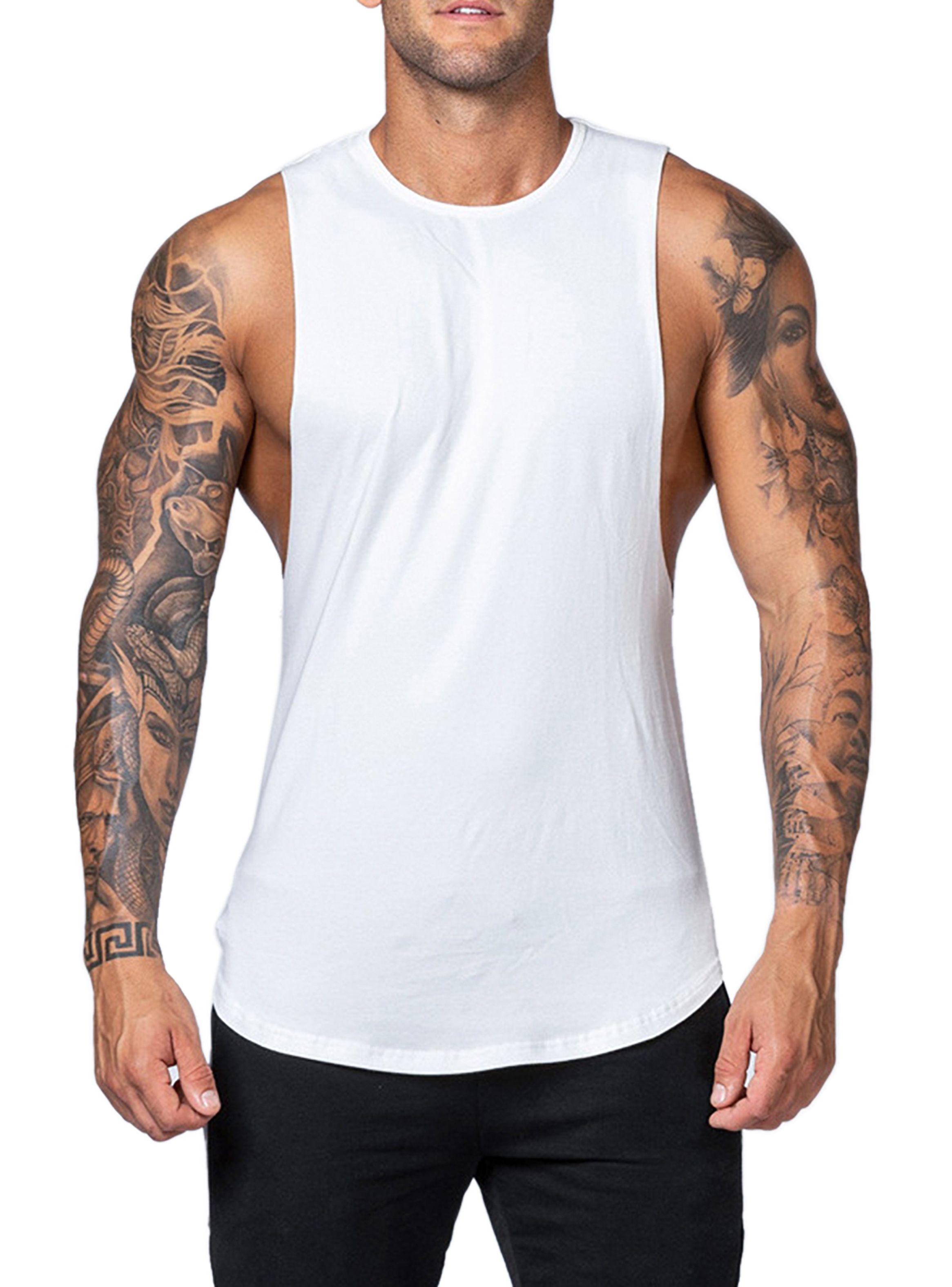 Polera Deportiva Musculosa Hombre Gimnasio Algodón Blanco-1