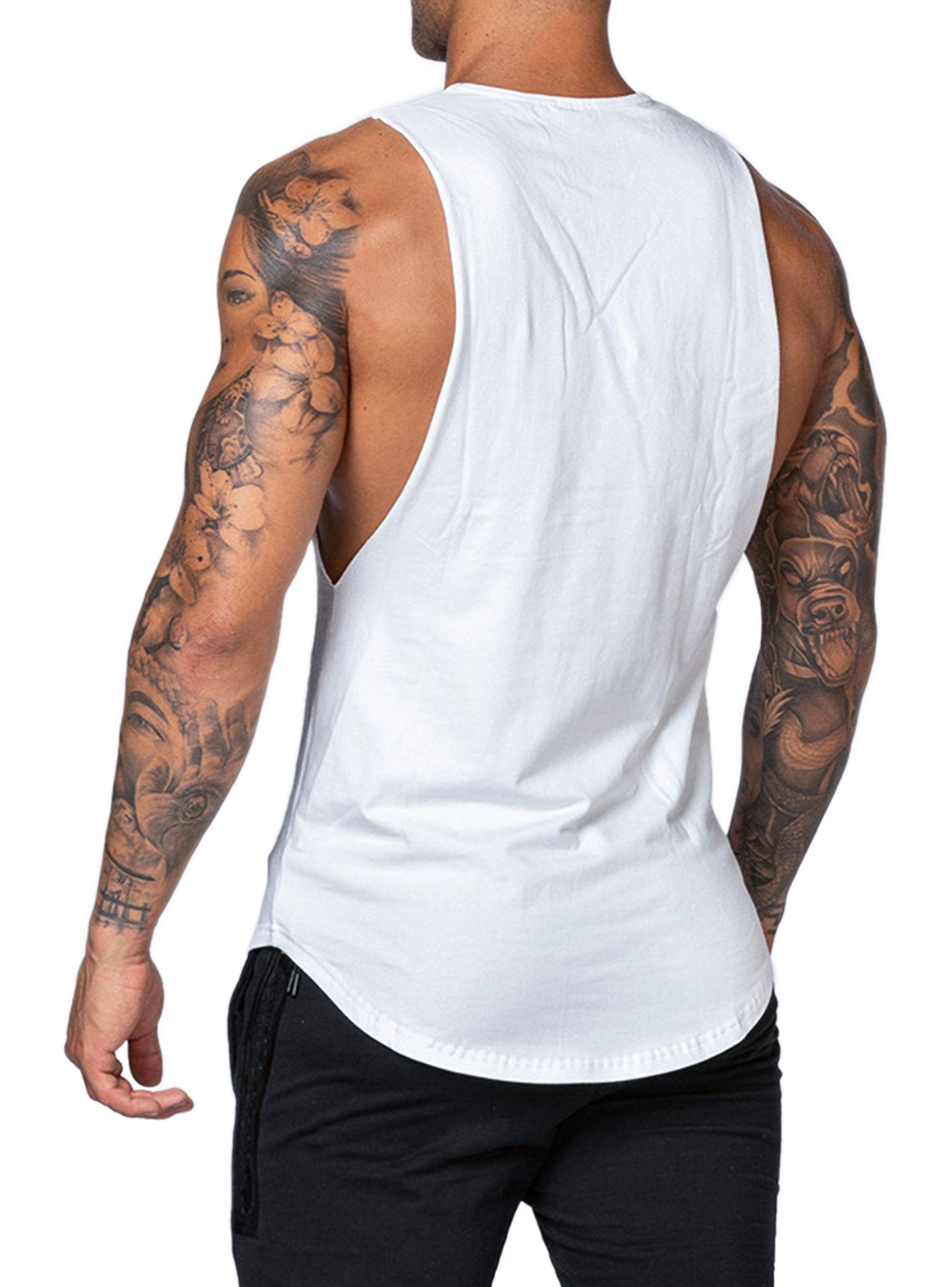 Polera Deportiva Musculosa Hombre Gimnasio Algodón Blanco-2