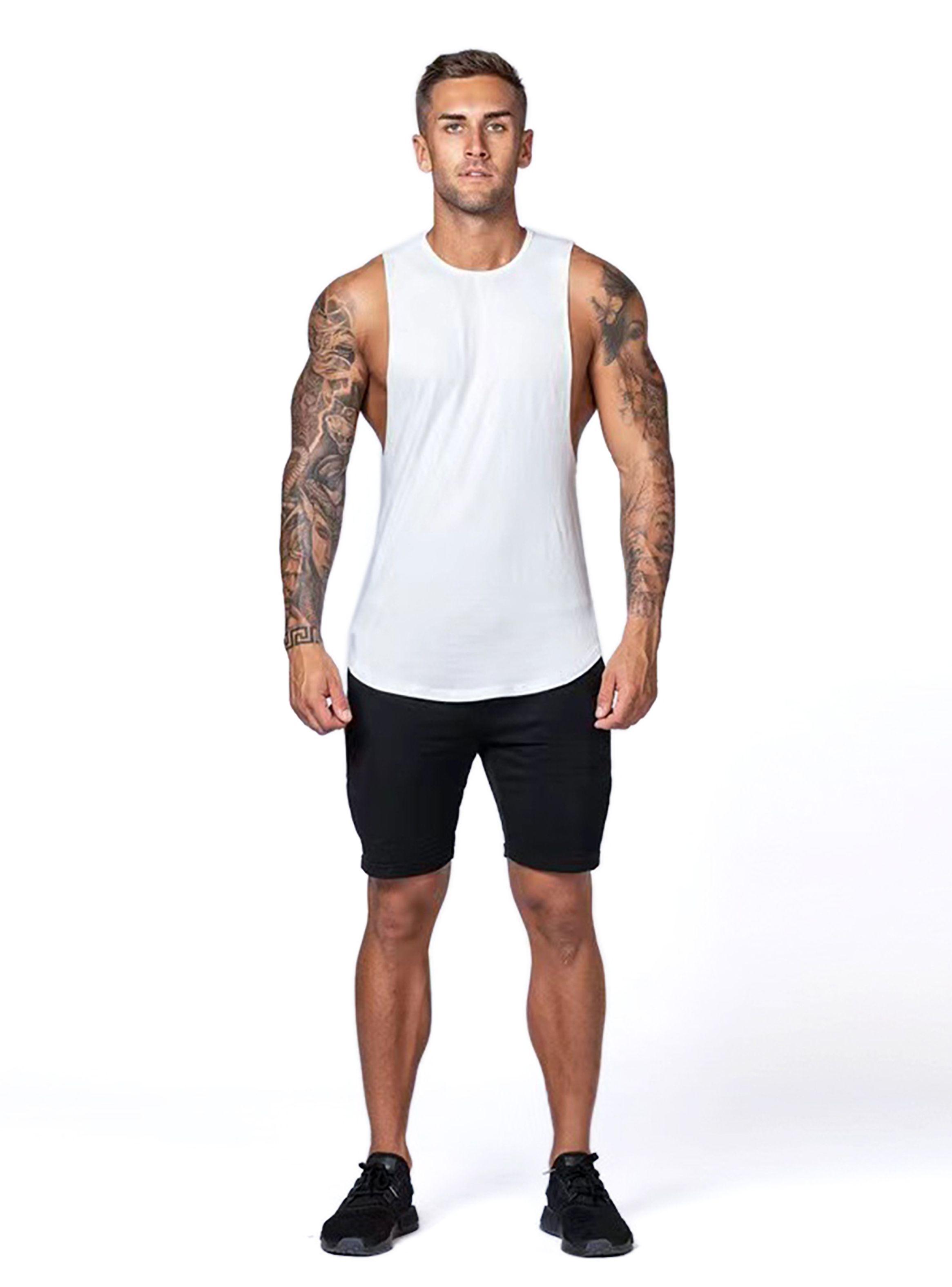 Polera Deportiva Musculosa Hombre Gimnasio Algodón Blanco-3