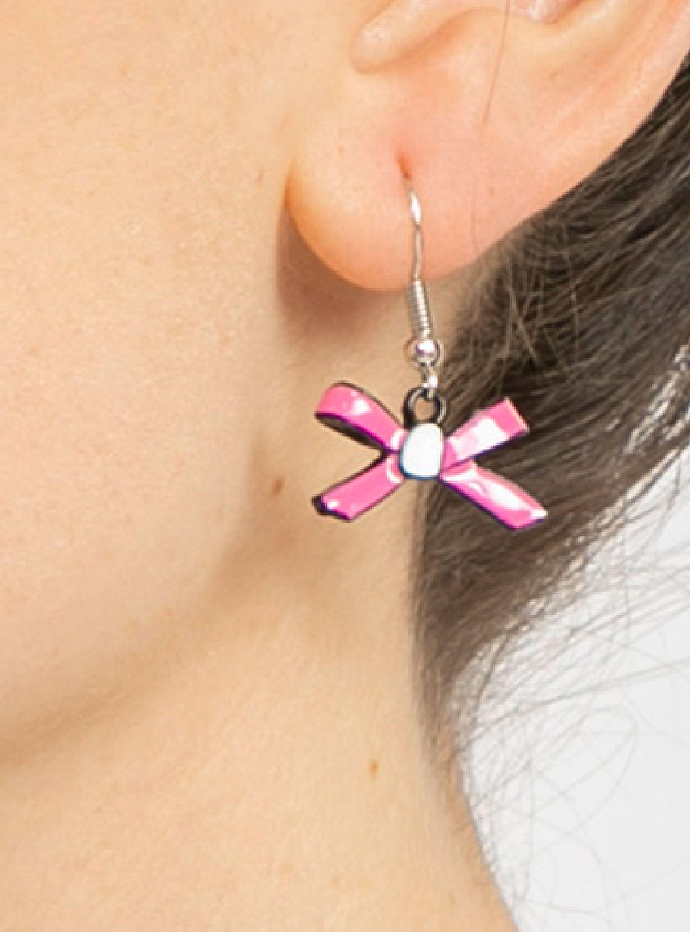 Aretes Mujer Juvenil Lazos Acrilicos Fucsia-2