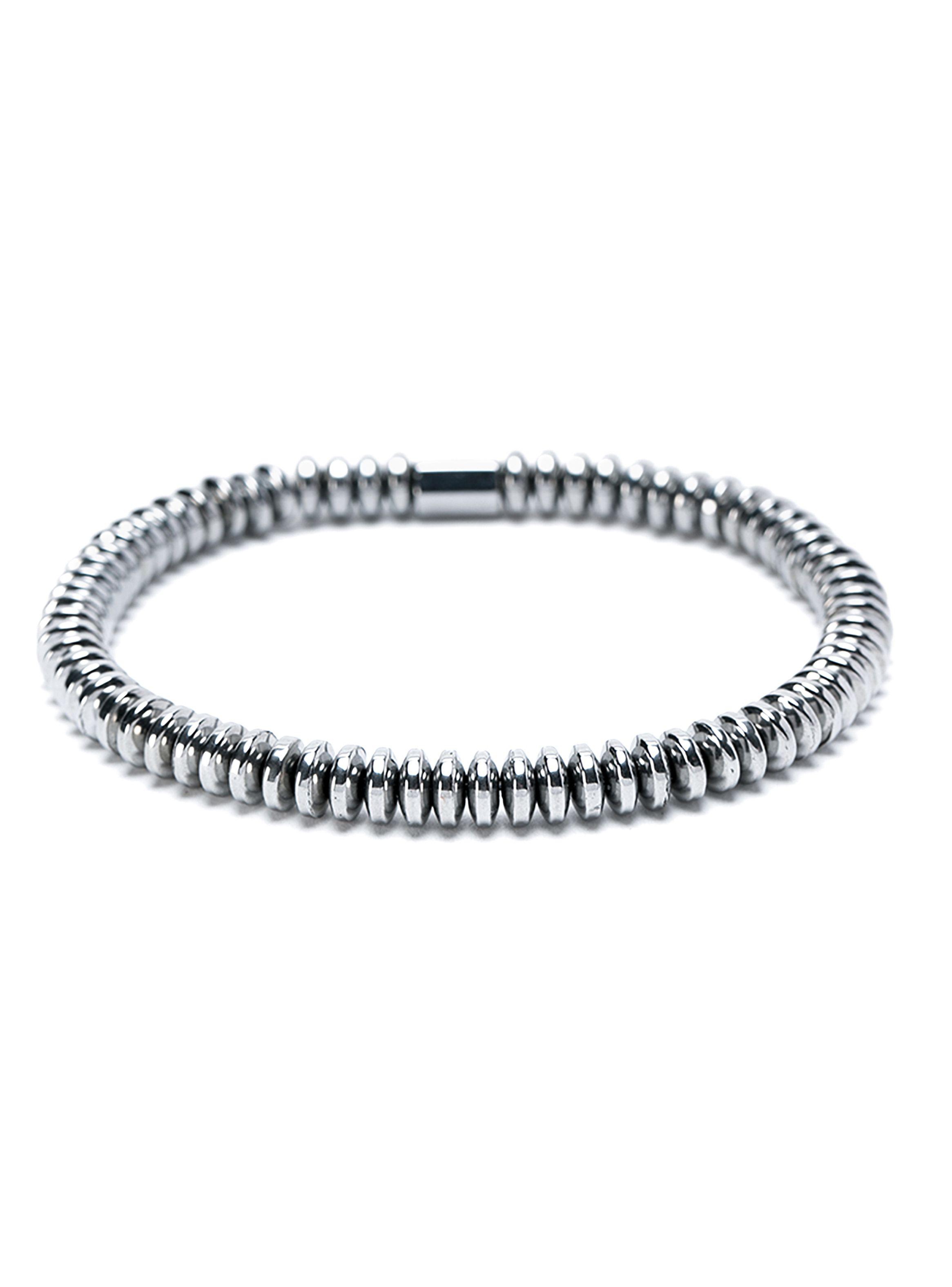 Pulsera Elástica de Piedras Naturales Hematita Plateada-0