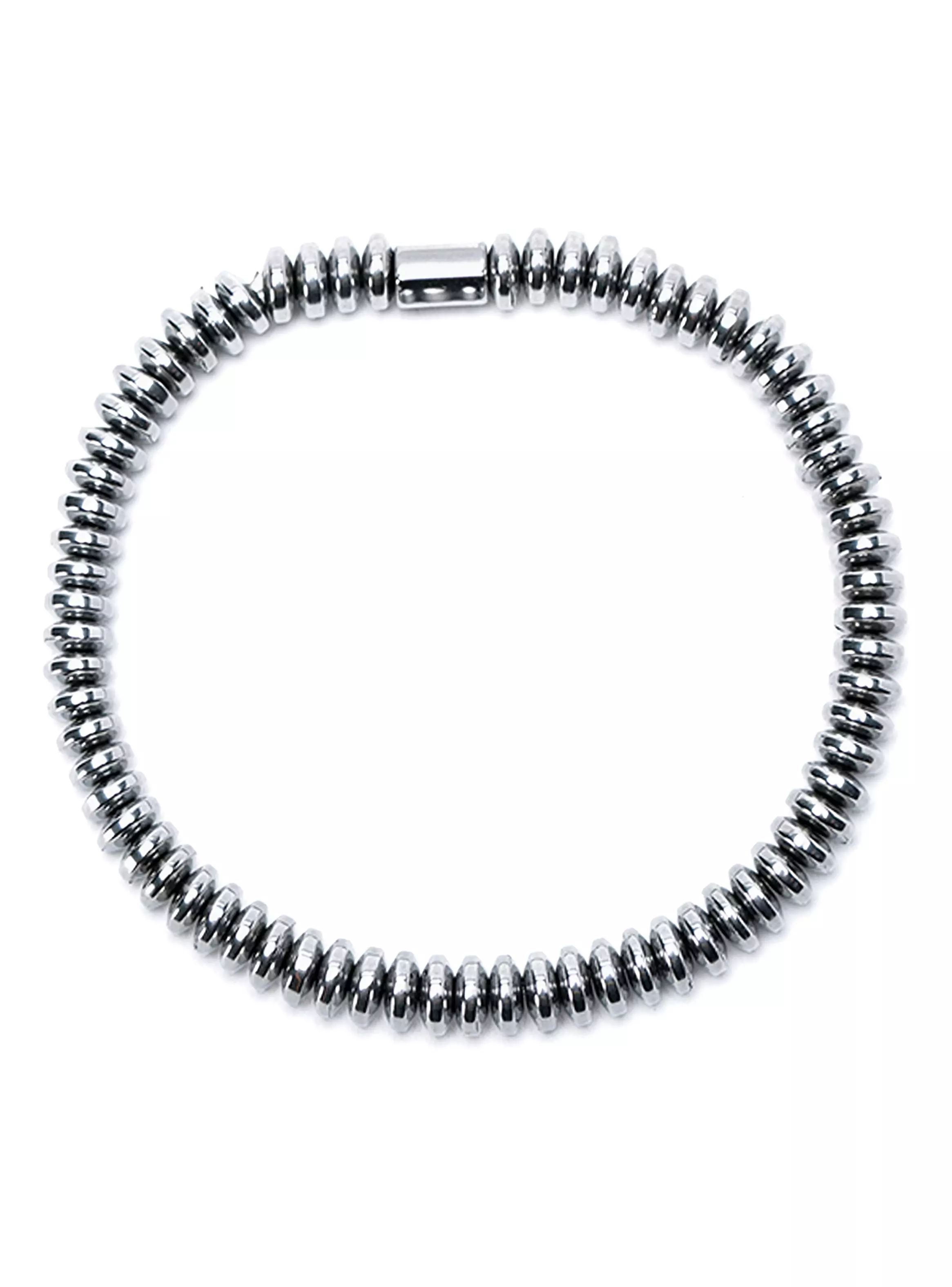 Pulsera Elástica de Piedras Naturales Hematita Plateada-1