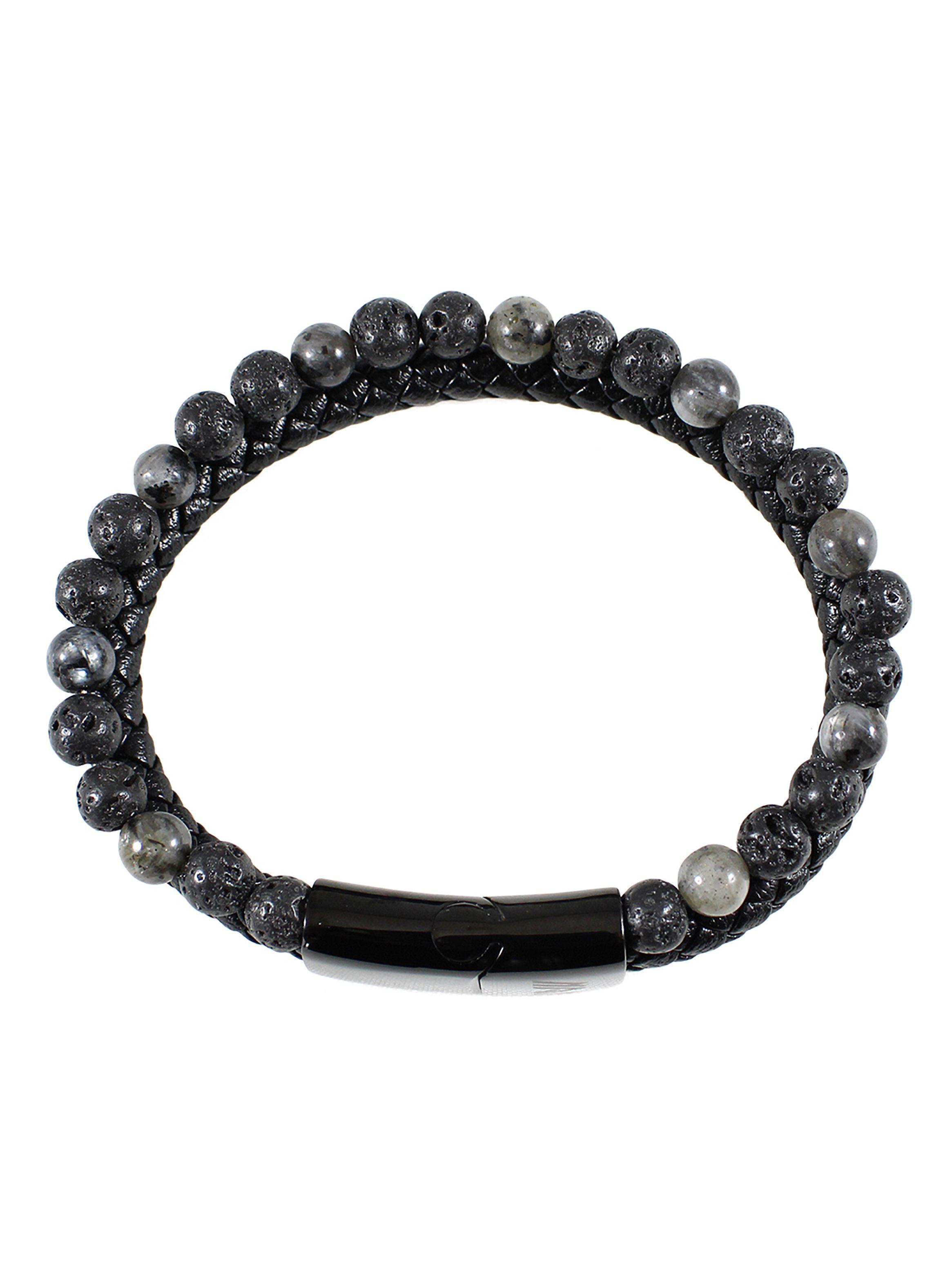Pulsera de Cuero y Piedra Volcánica Elegante Hombre-1