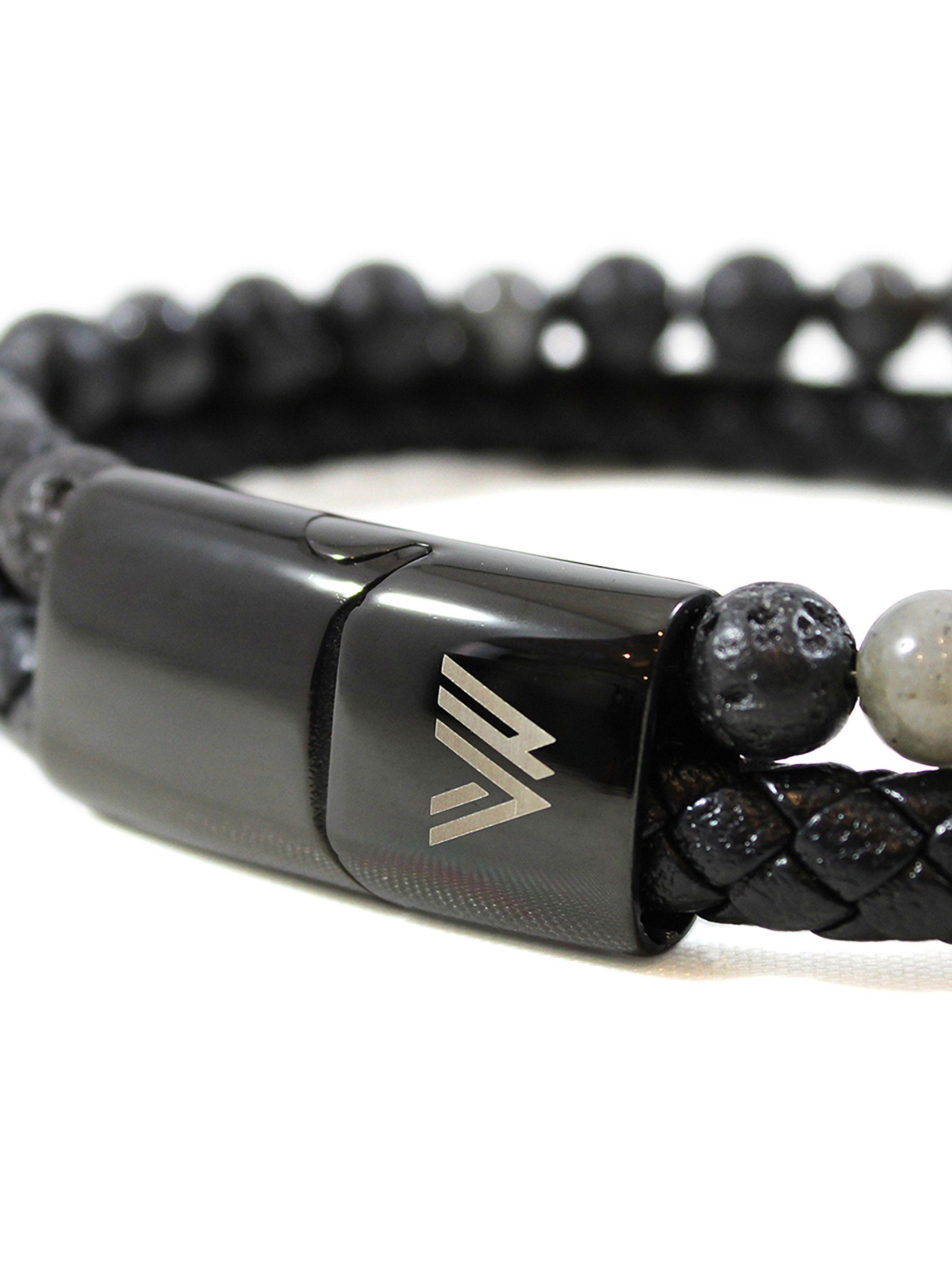 Pulsera de Cuero y Piedra Volcánica Elegante Hombre-2
