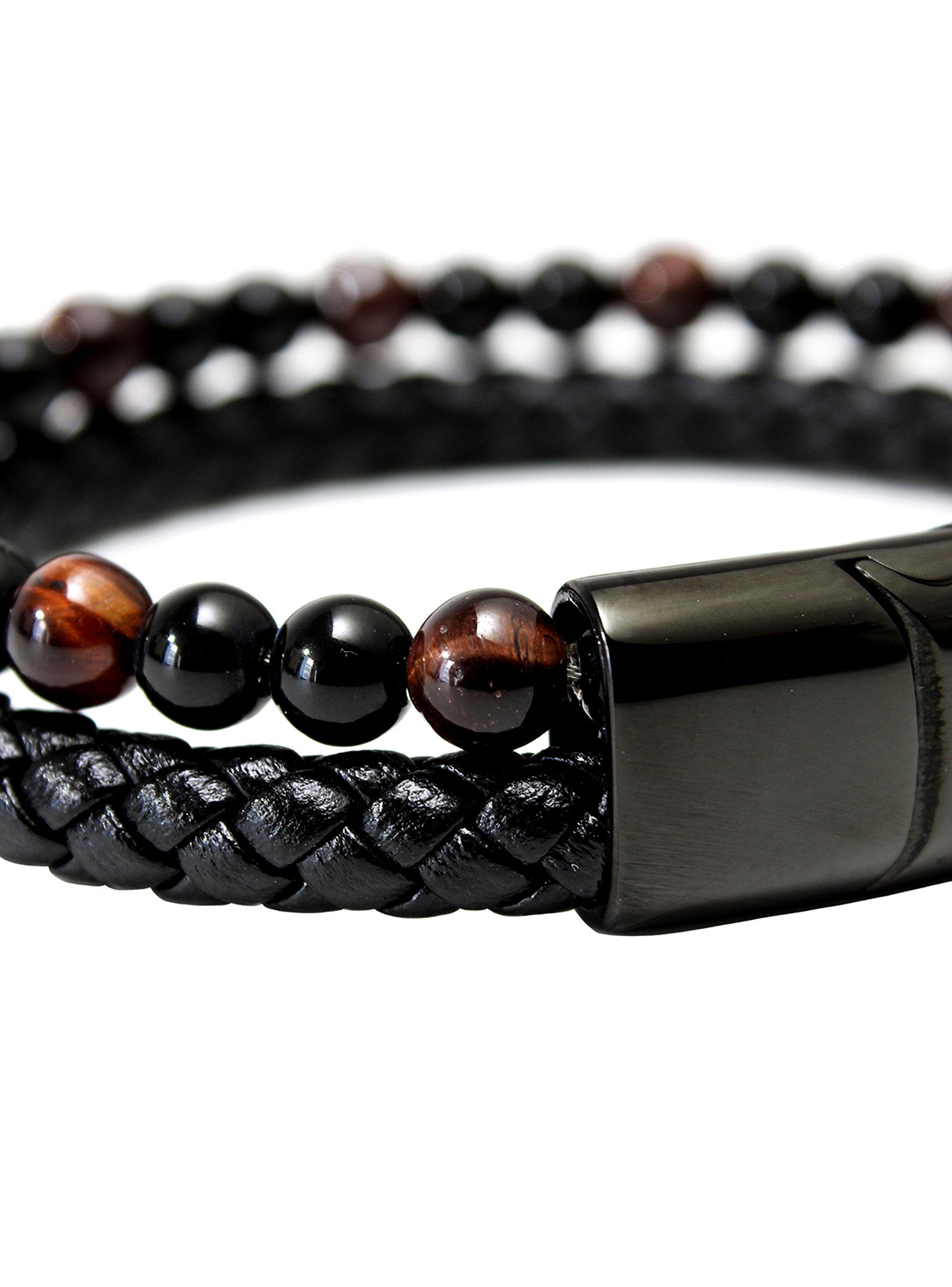 Pulsera de Hombre en Cuero con Ónix y Piedra Ojo de Tigre-2