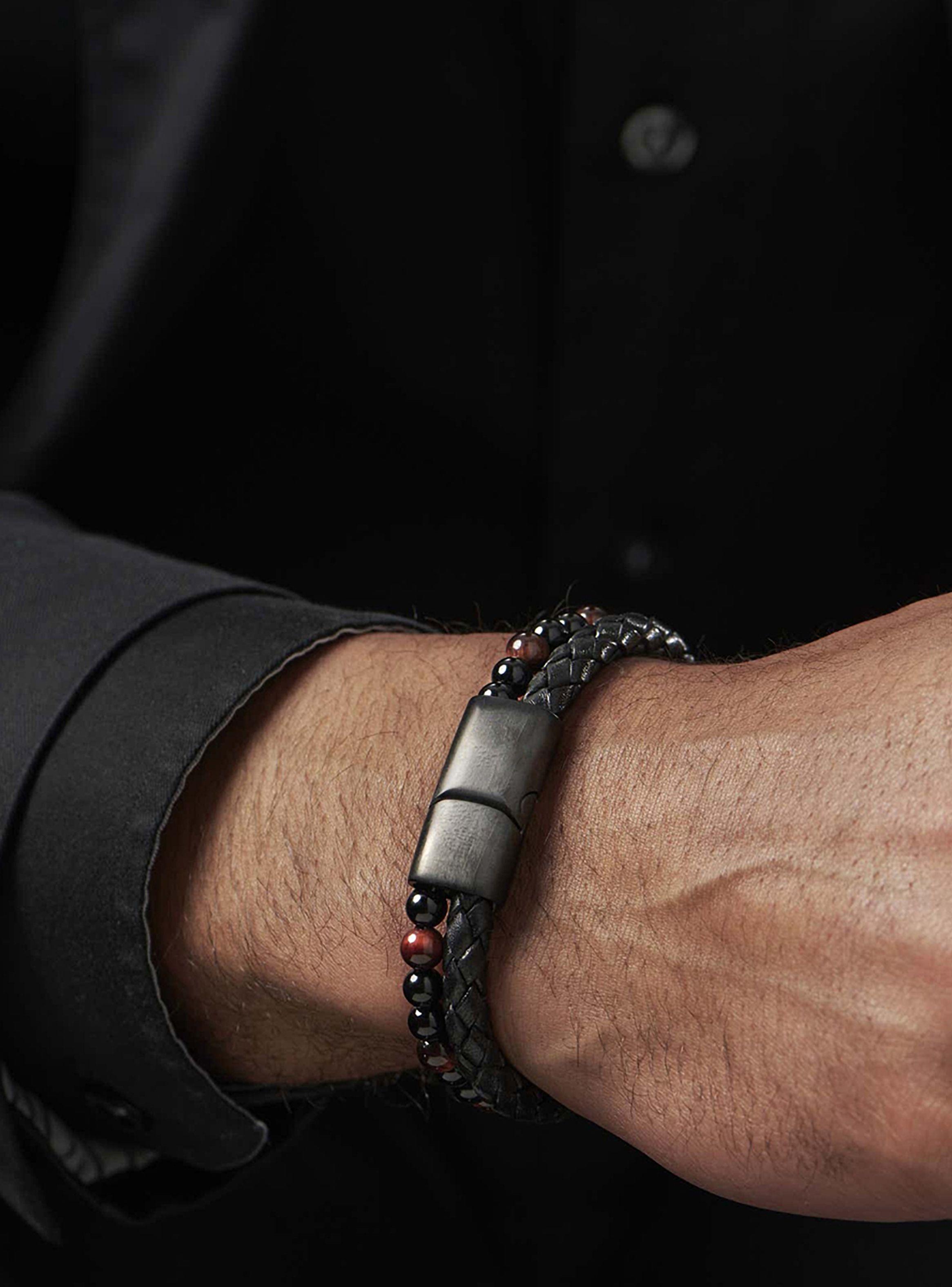 Pulsera de Hombre en Cuero con Ónix y Piedra Ojo de Tigre-3