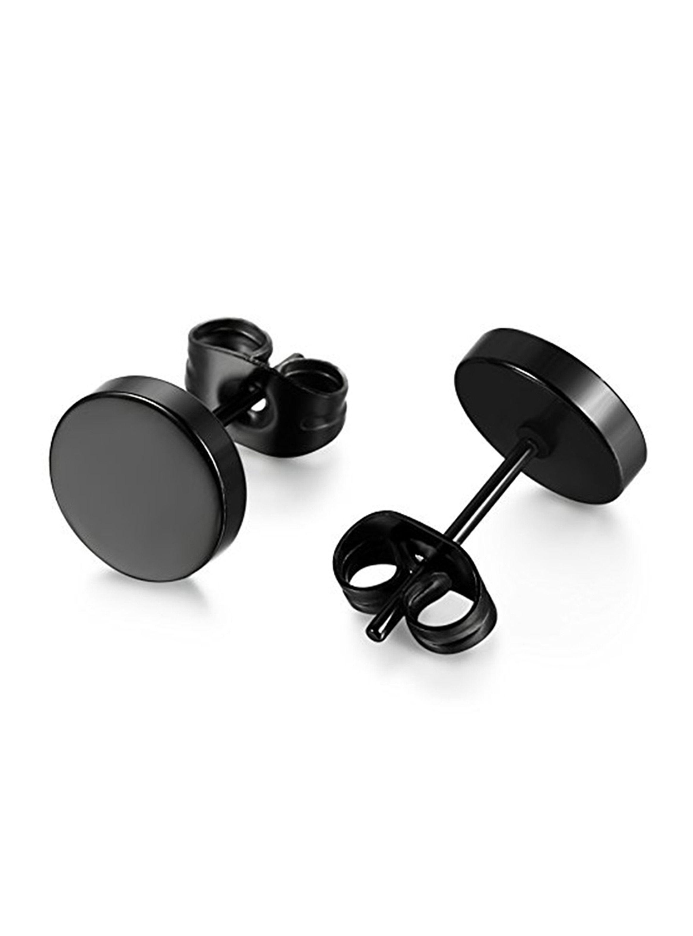 Aros de Acero Tipo Tunel Falso Negro con Cierre Mariposa-4