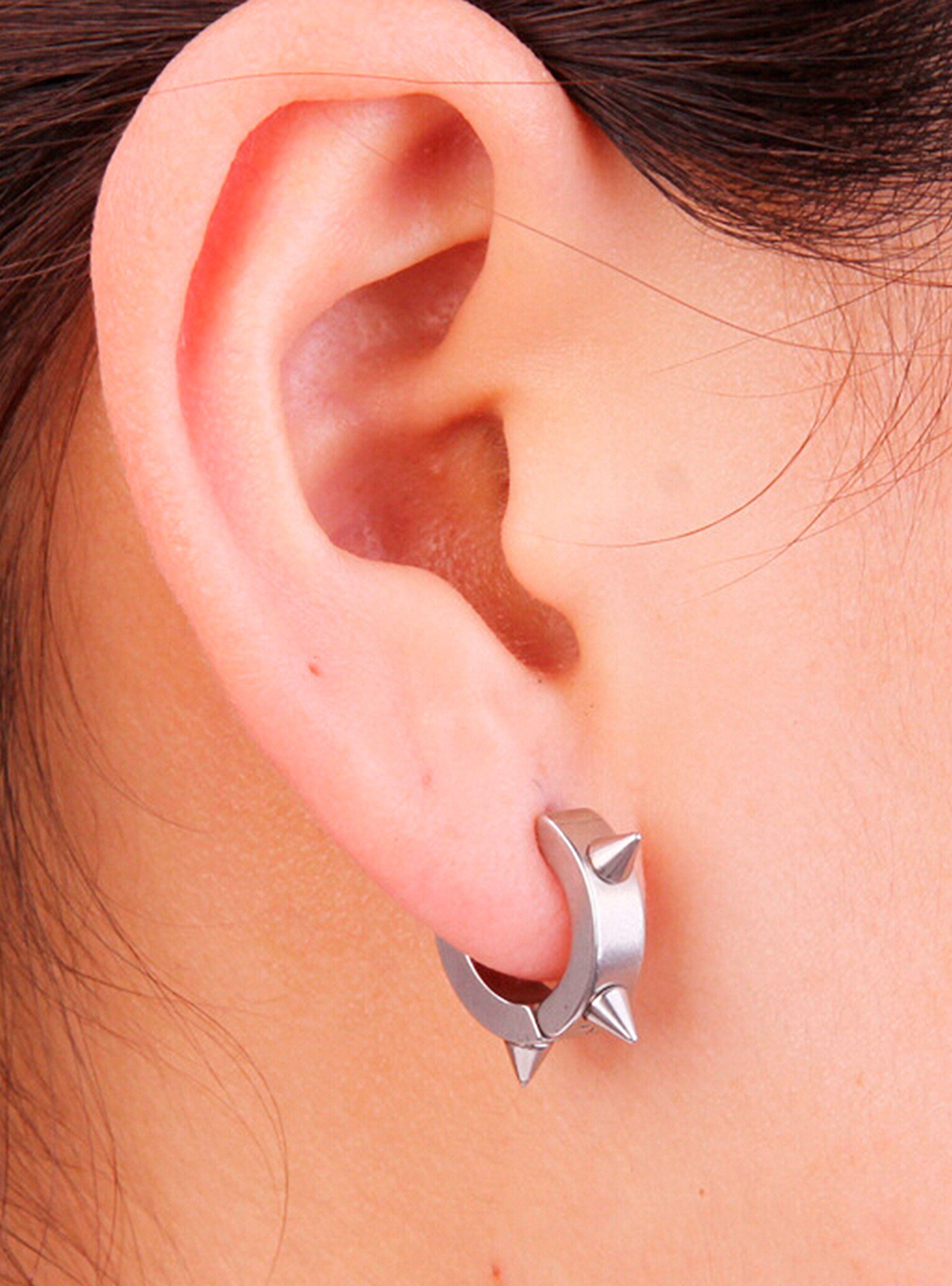 Aros Argollas Huggies A Presión Acero Plateado con Espinas-2