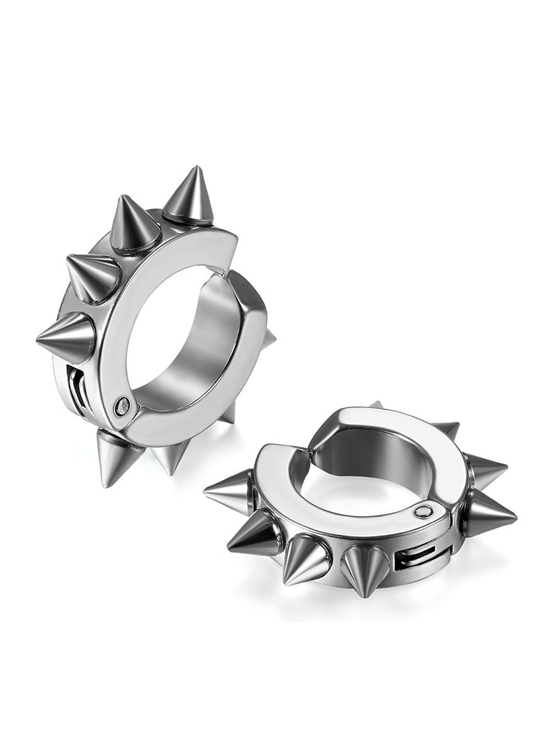 Aros Argollas Huggies A Presión Acero Plateado con Espinas-4