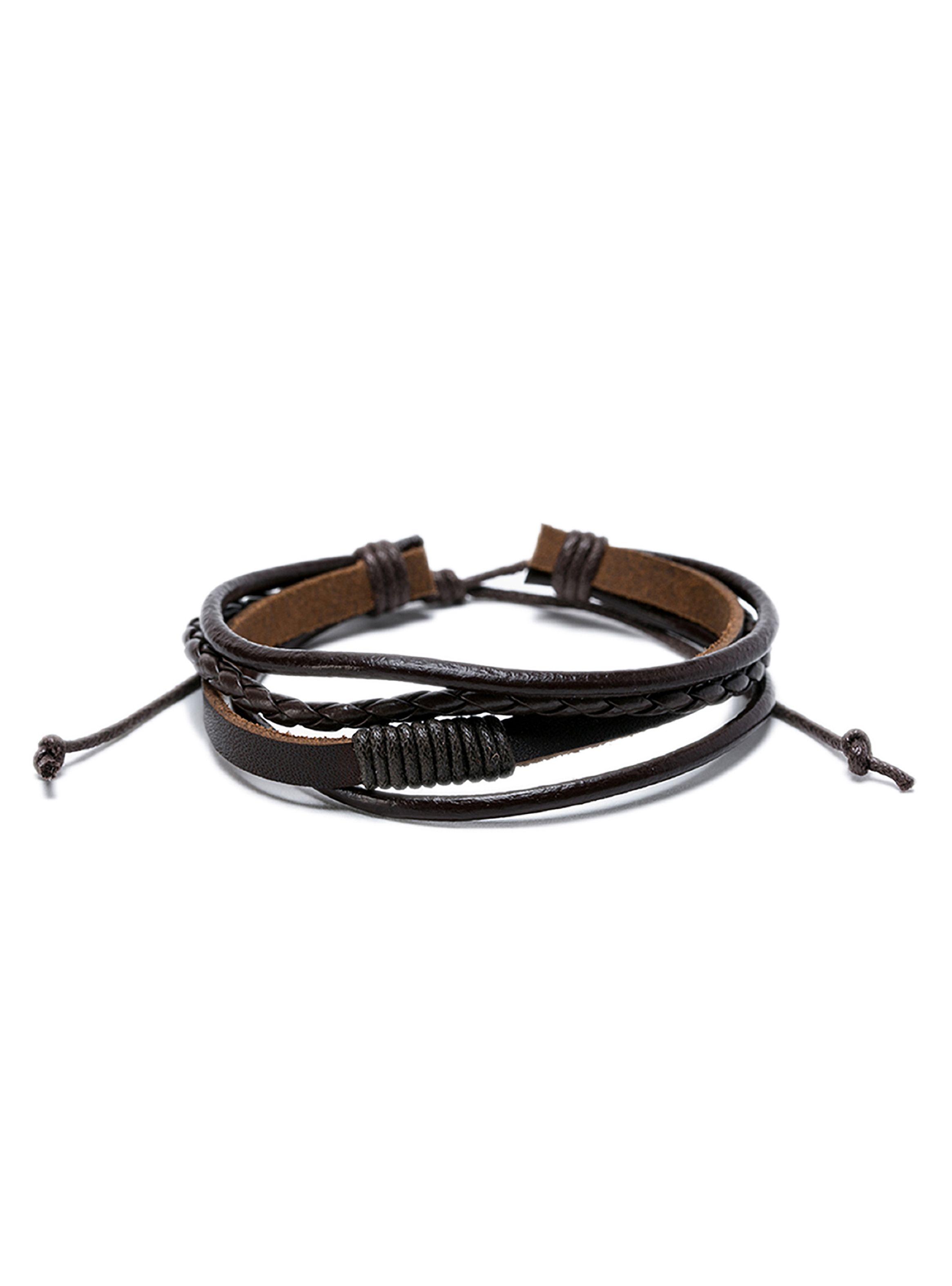 Pulsera Ajustable 4 en 1 Cuero color Café con Texturas-0