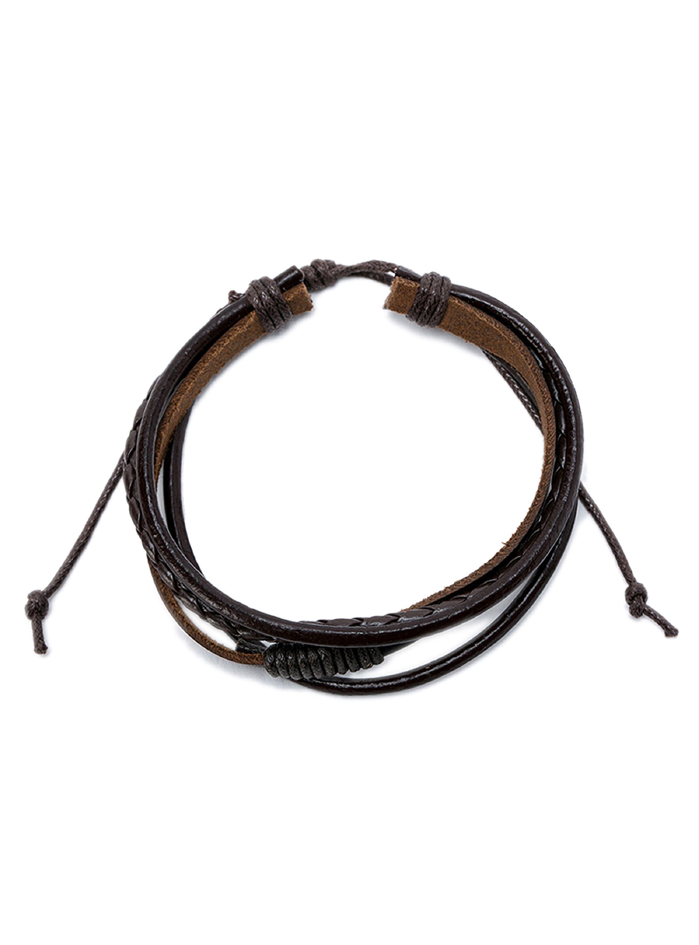 Pulsera Ajustable 4 en 1 Cuero color Café con Texturas-1