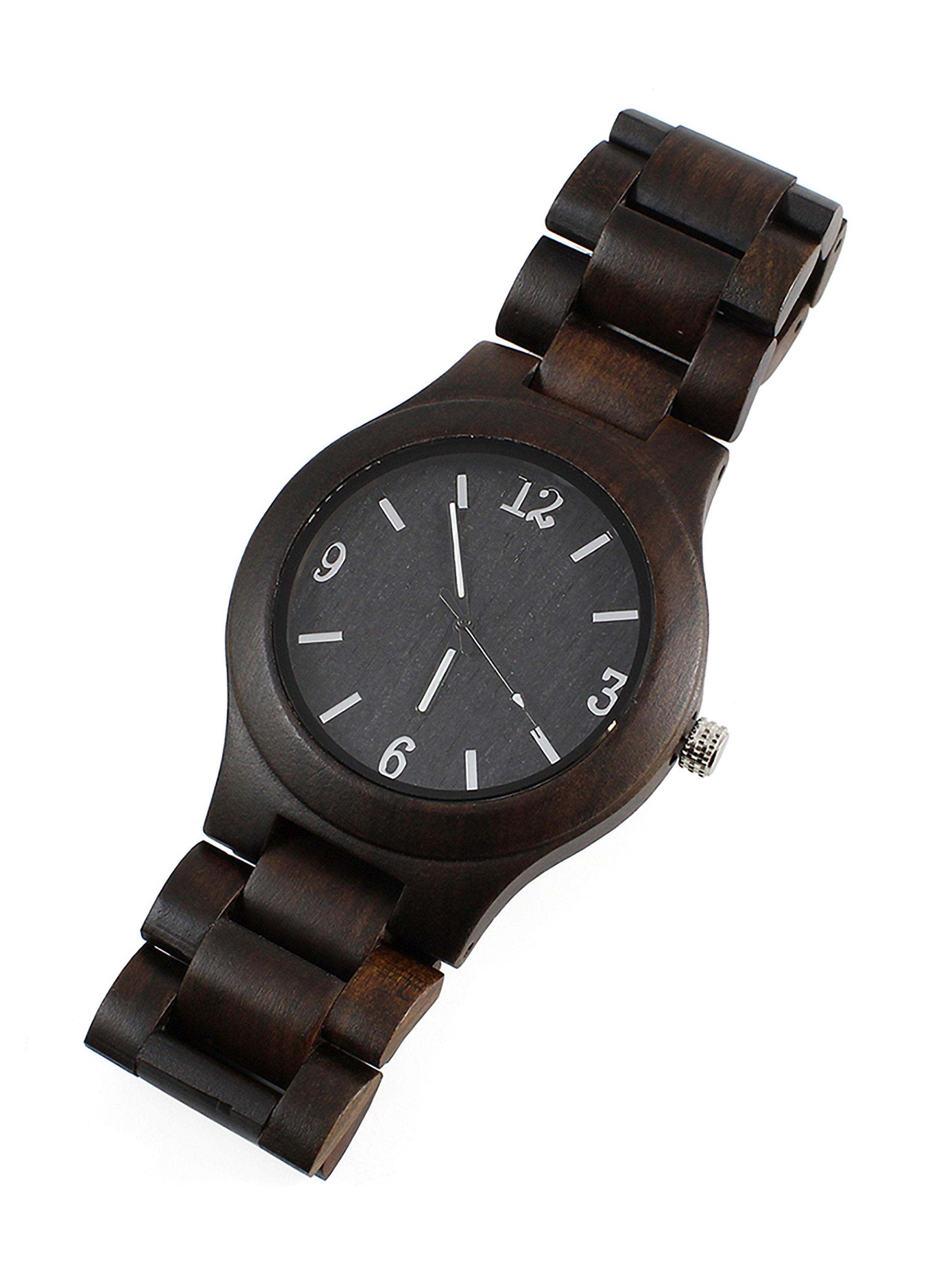 Reloj Hombres Análogo Correa Madera Dial Negro-0