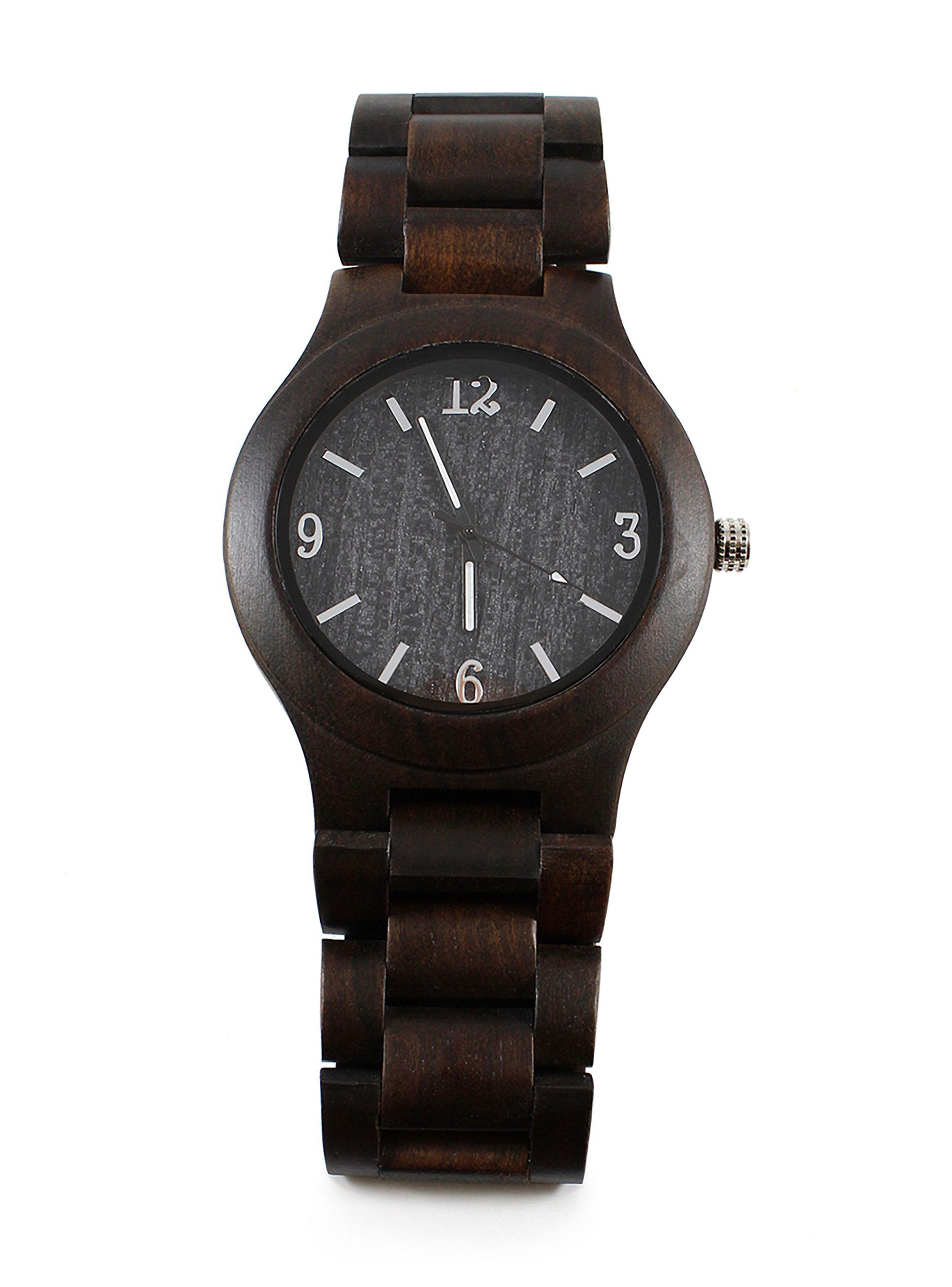 Reloj Hombres Análogo Correa Madera Dial Negro-5