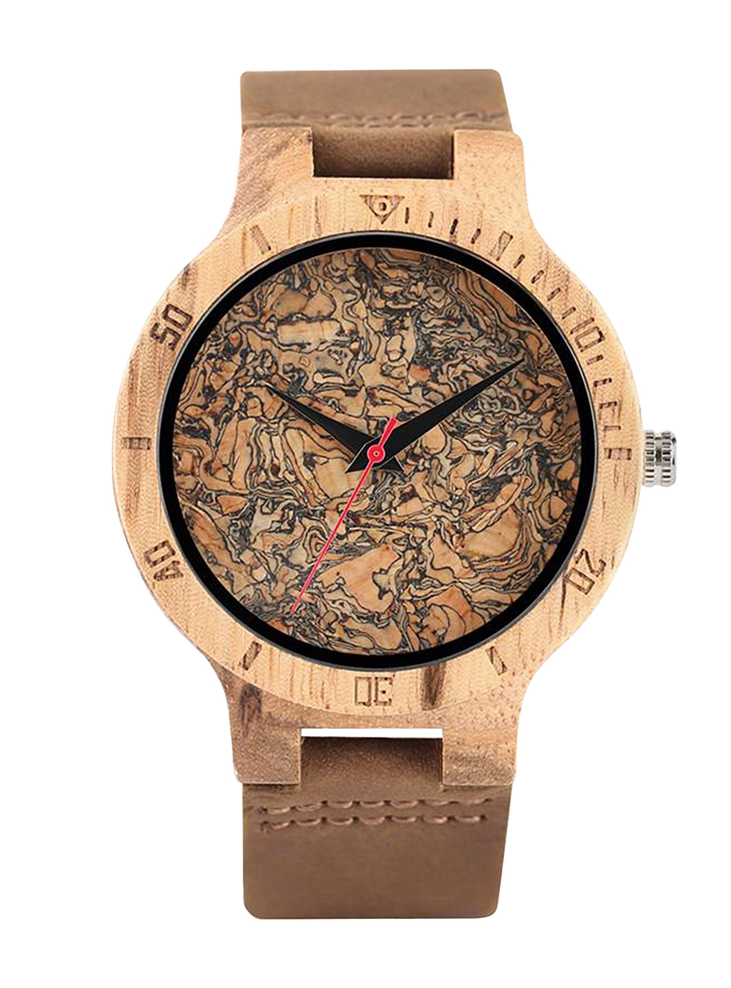 Reloj Bisel Grabado Madera Dial Corcho Café Hombre-0