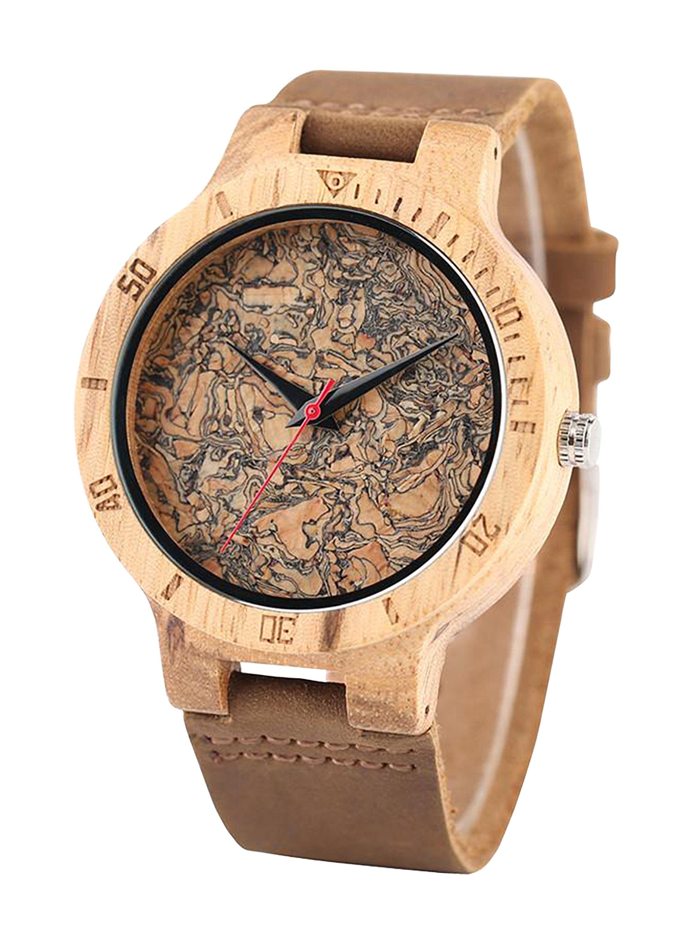 Reloj Bisel Grabado Madera Dial Corcho Café Hombre-1