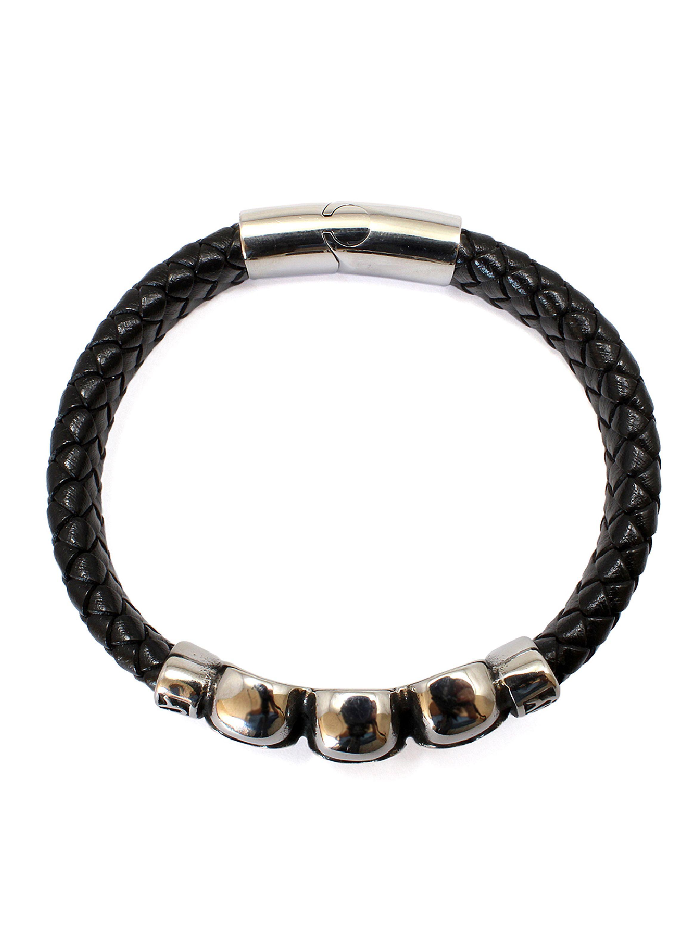 Pulsera Hombre Brazalete de Cuero Negro con Calaveras-1