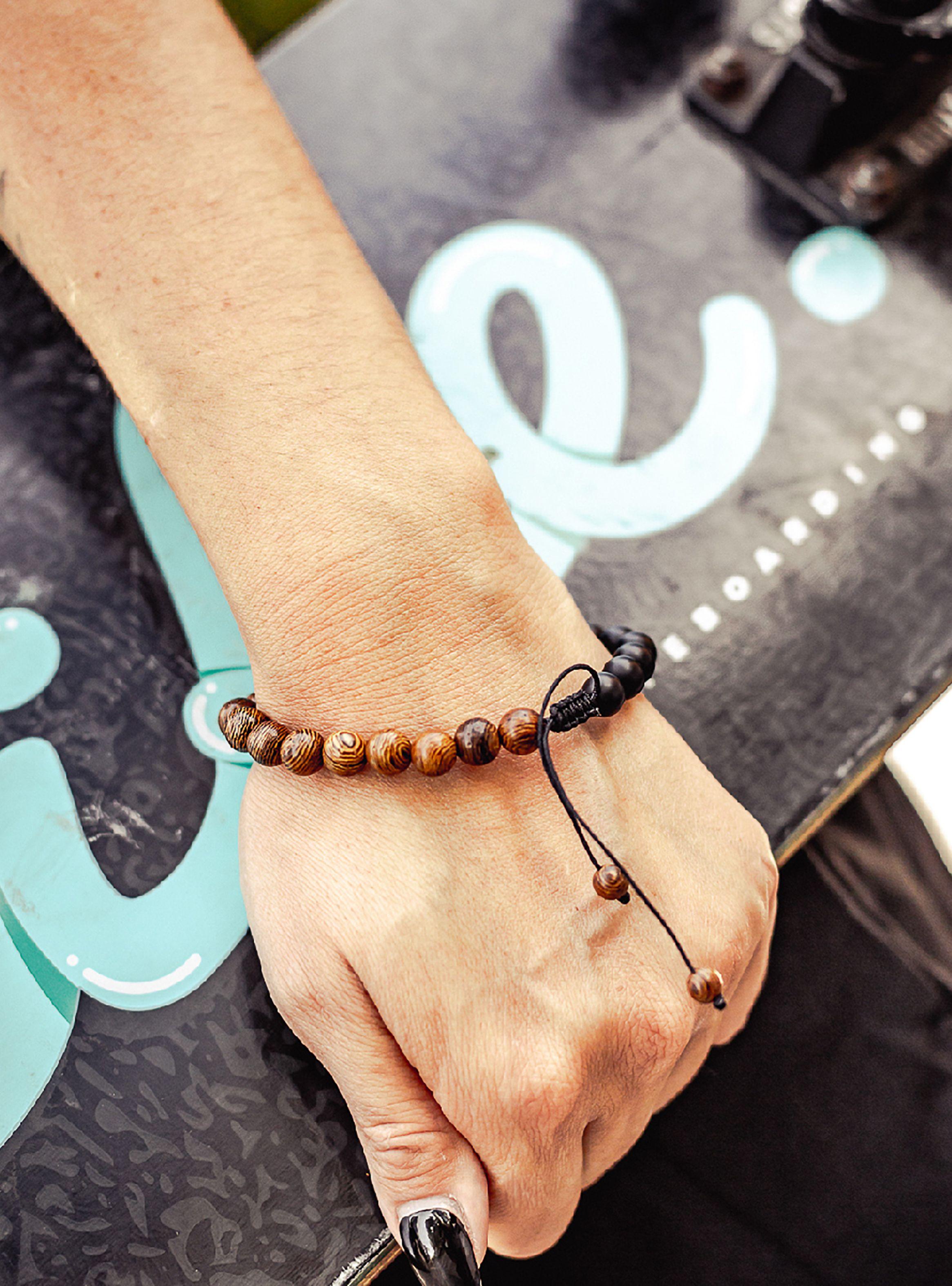 Pulsera de Piedras Naturales Ónix y Madera Ajustable-3