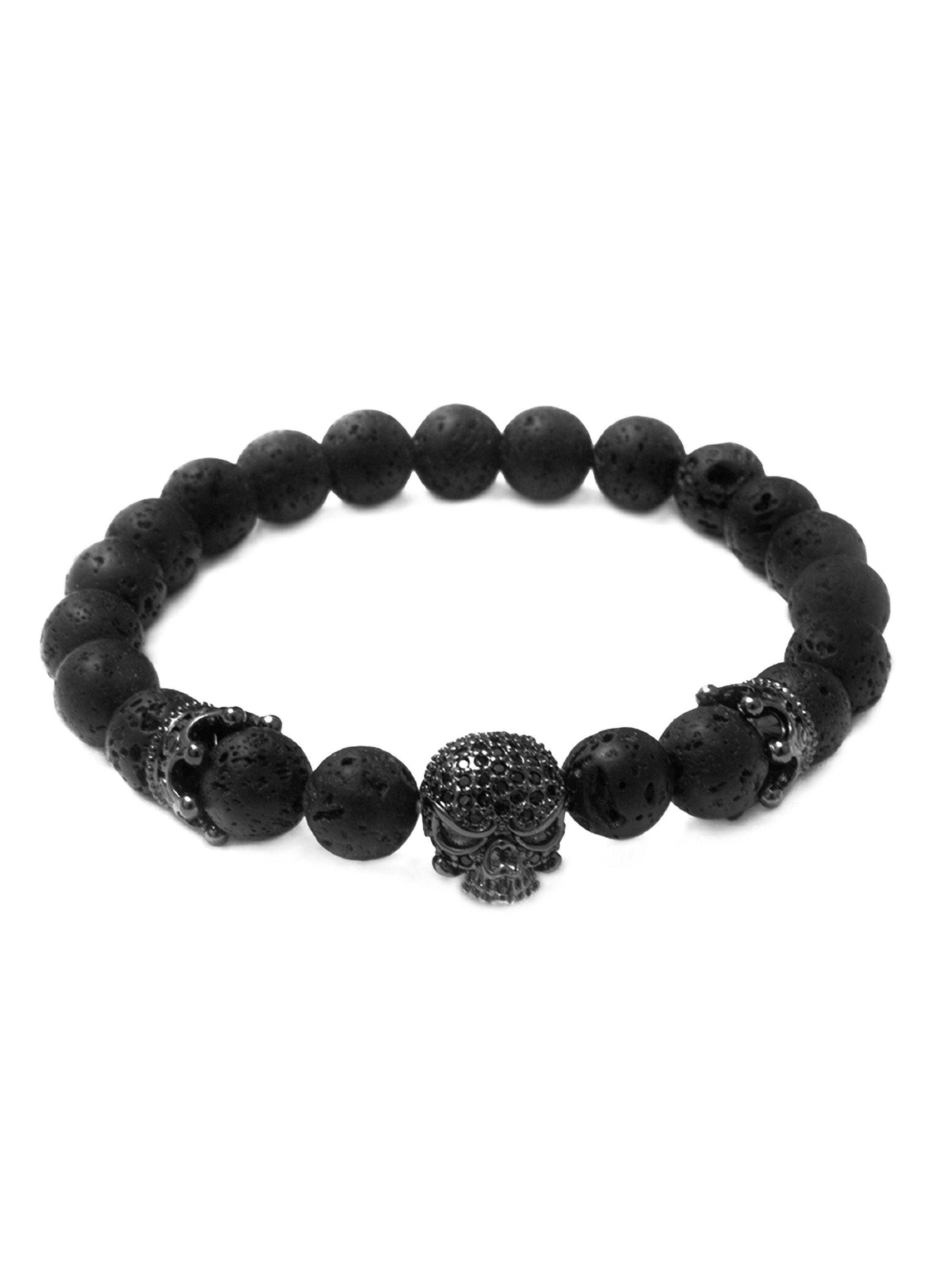 Pulsera Elástica Piedra Volcánica Calavera Coronas-0