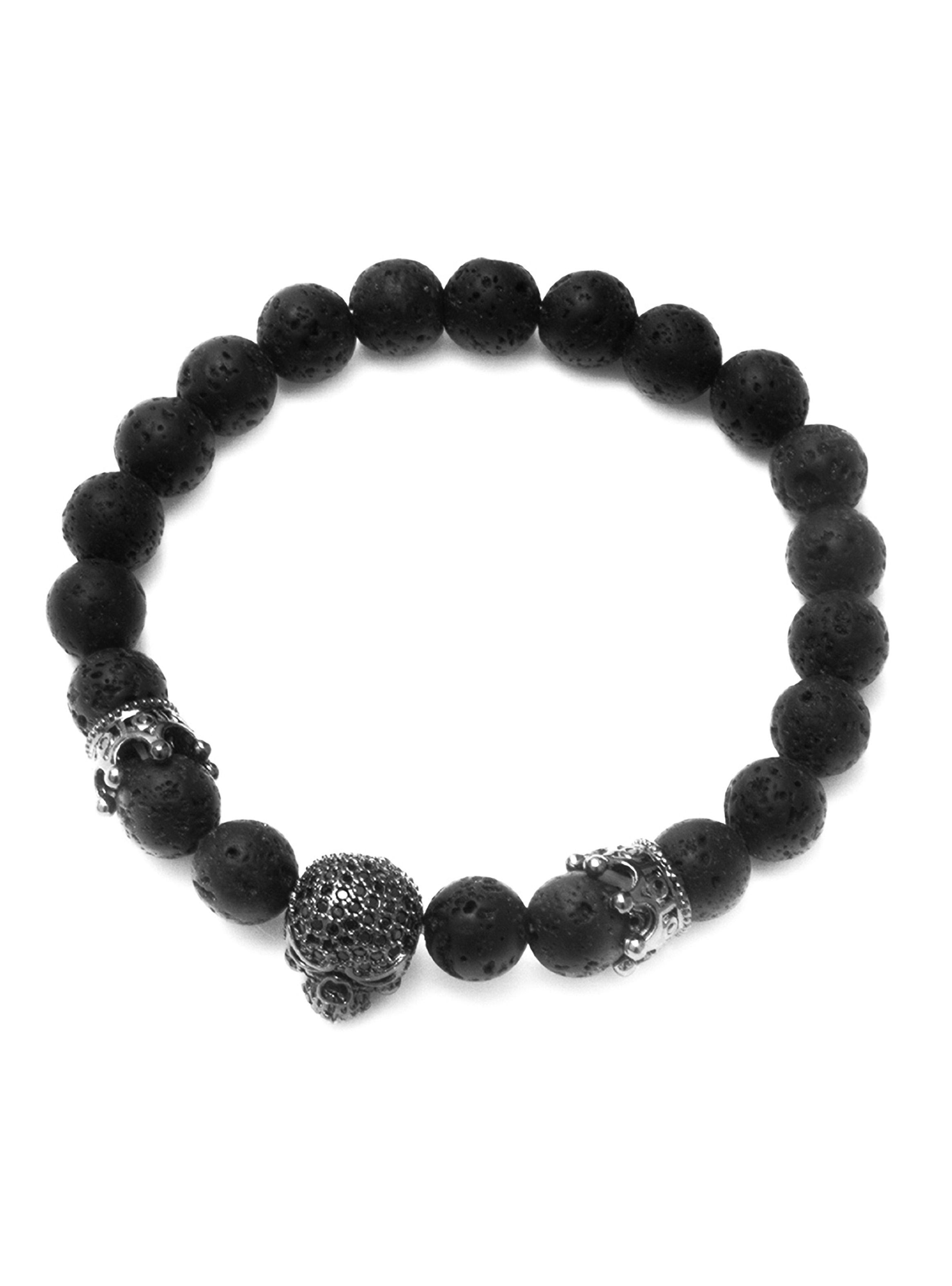 Pulsera Elástica Piedra Volcánica Calavera Coronas-1