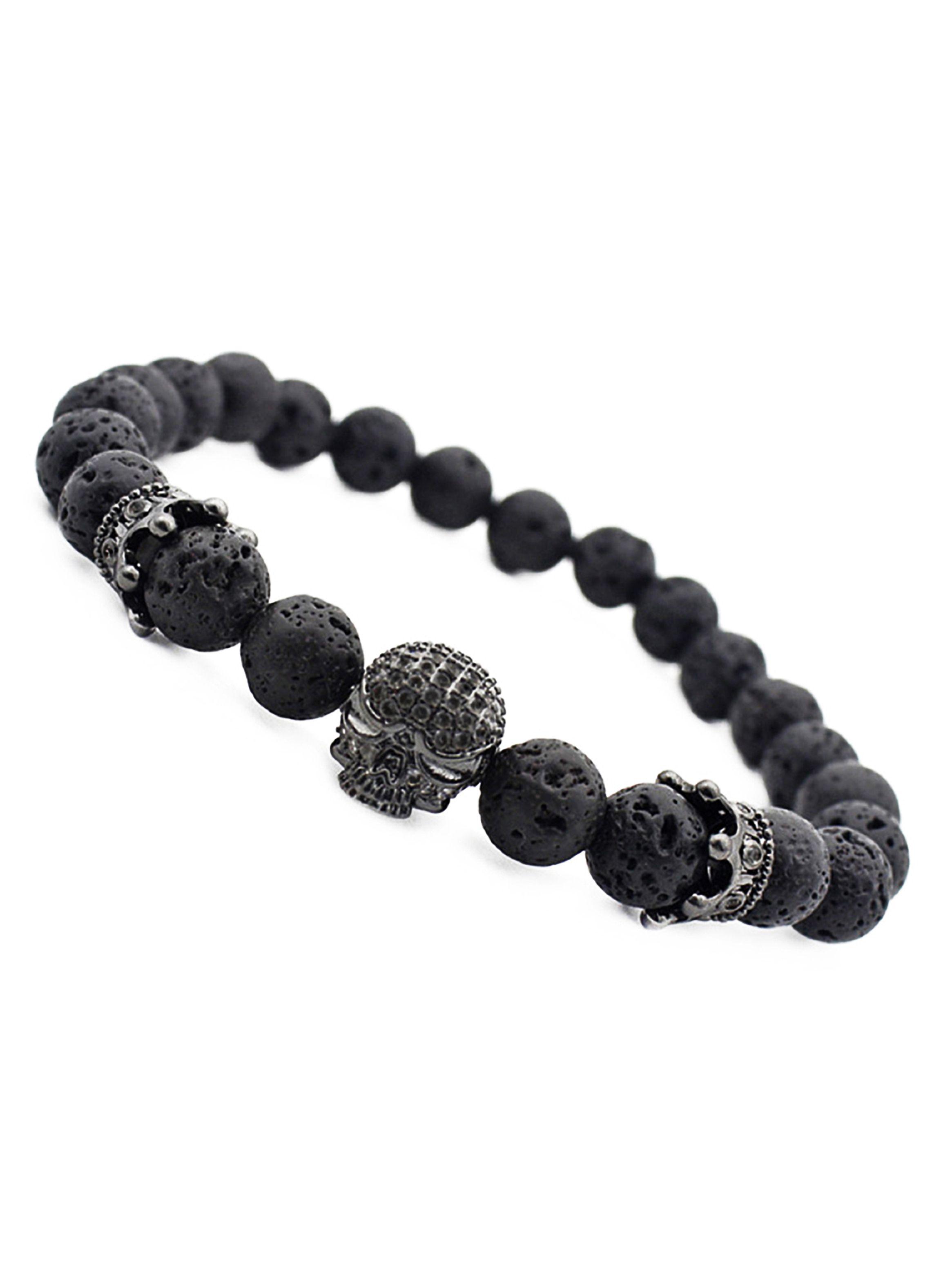 Pulsera Elástica Piedra Volcánica Calavera Coronas-2